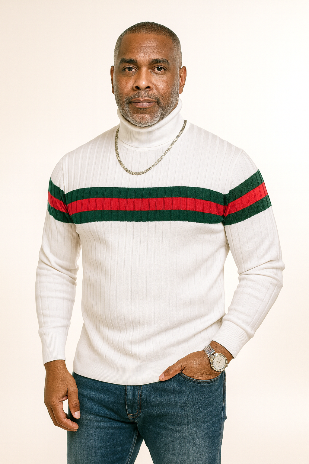 Prestige Designer "Southshore" Turtleneck (White/Red/Green)
