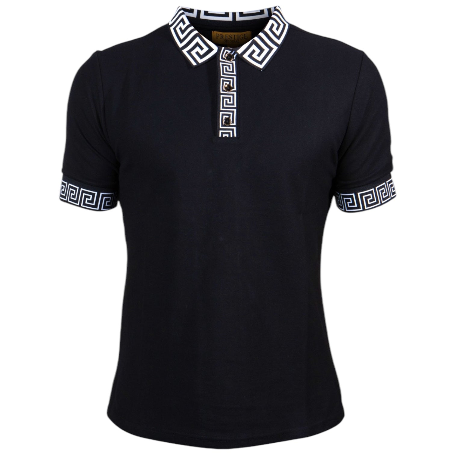 Slim Modern Prestige Greek Key Polo (Black) 090