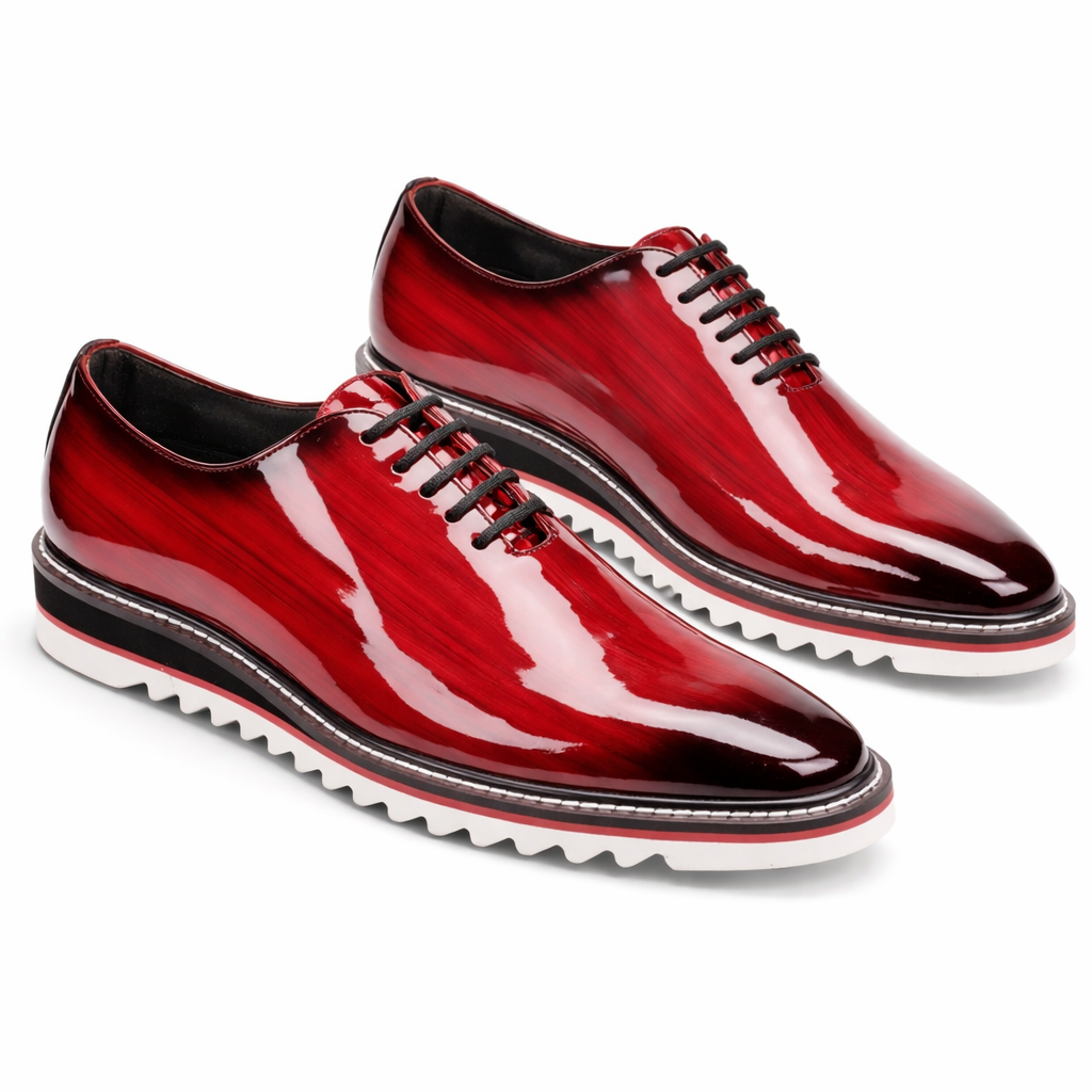 Giovanni Ruben Men’s Patent Leather Casual Oxford Comfort Shoe: Red