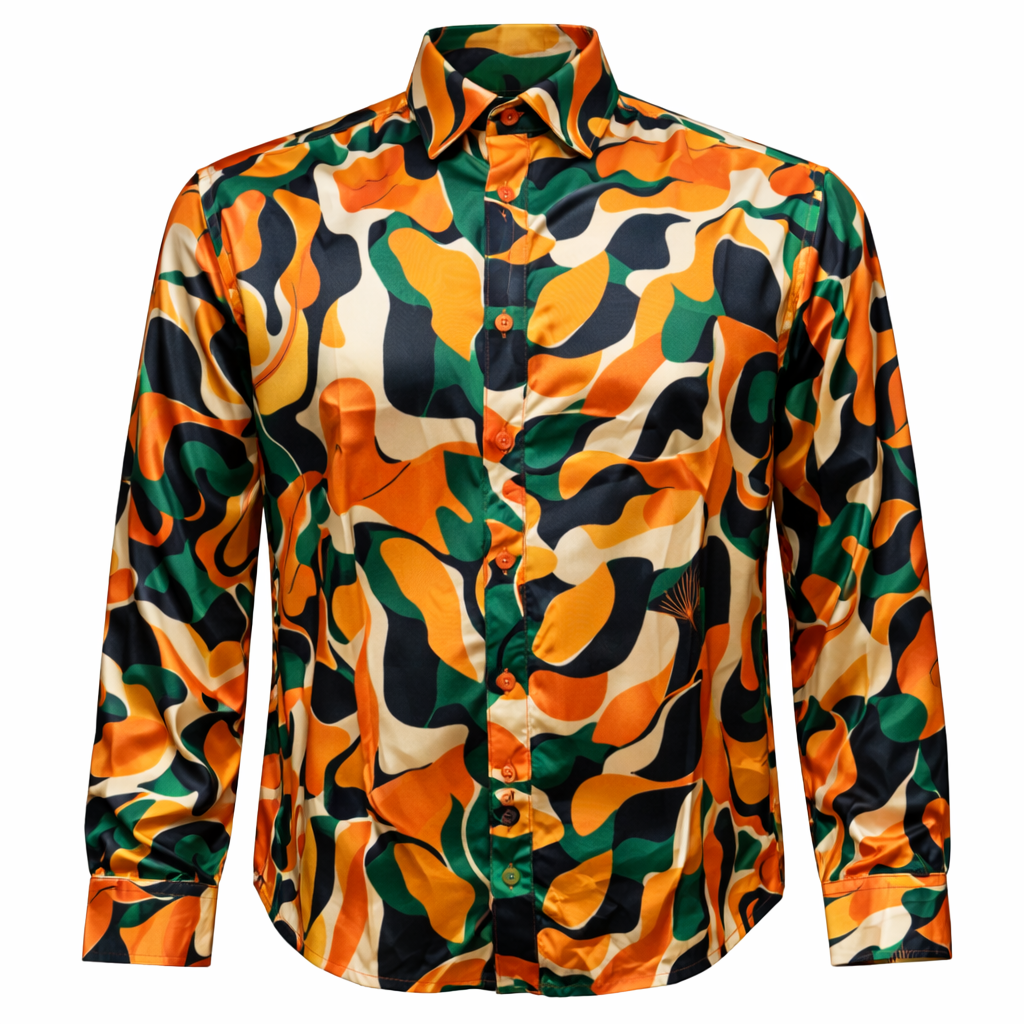 Inserch Tropic Print Satin Shirt – Orange LS050