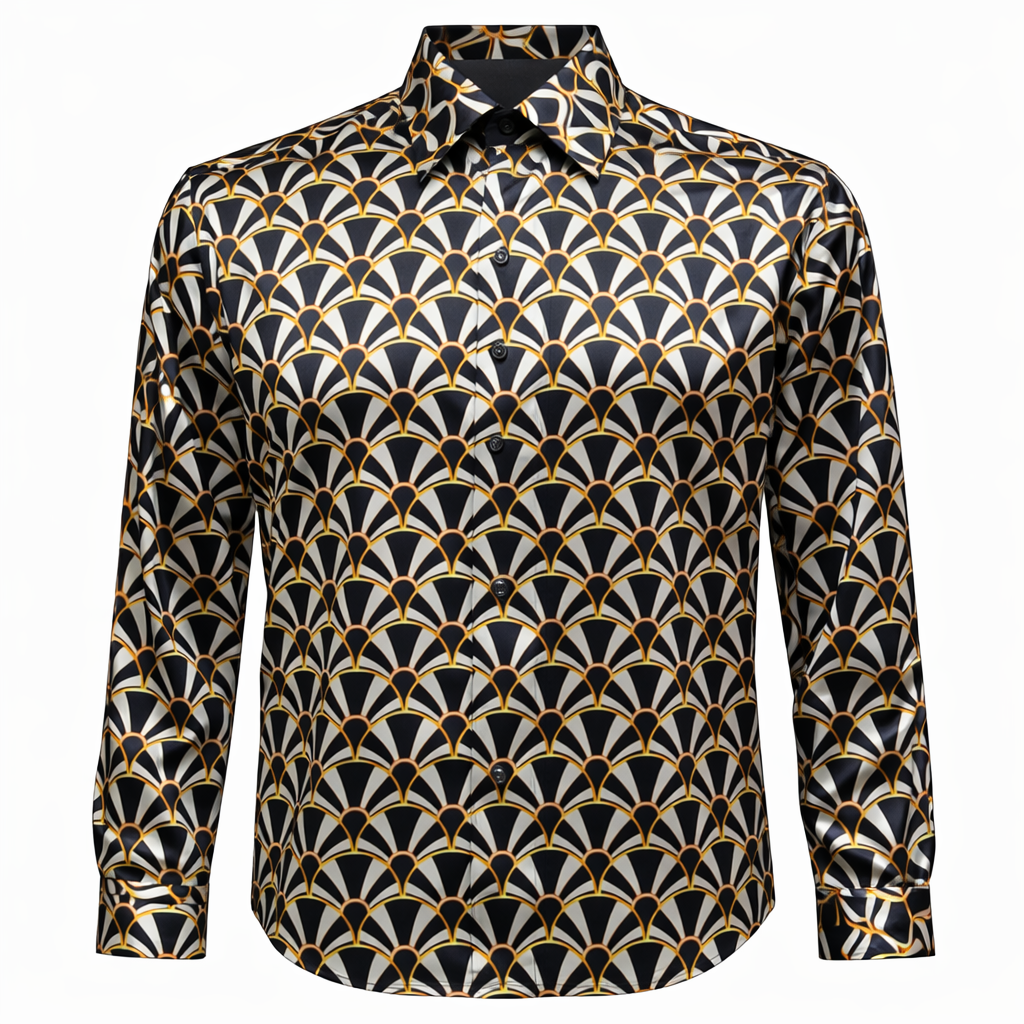 Inserch Art Nouveau Print Satin Shirt – Black LS051