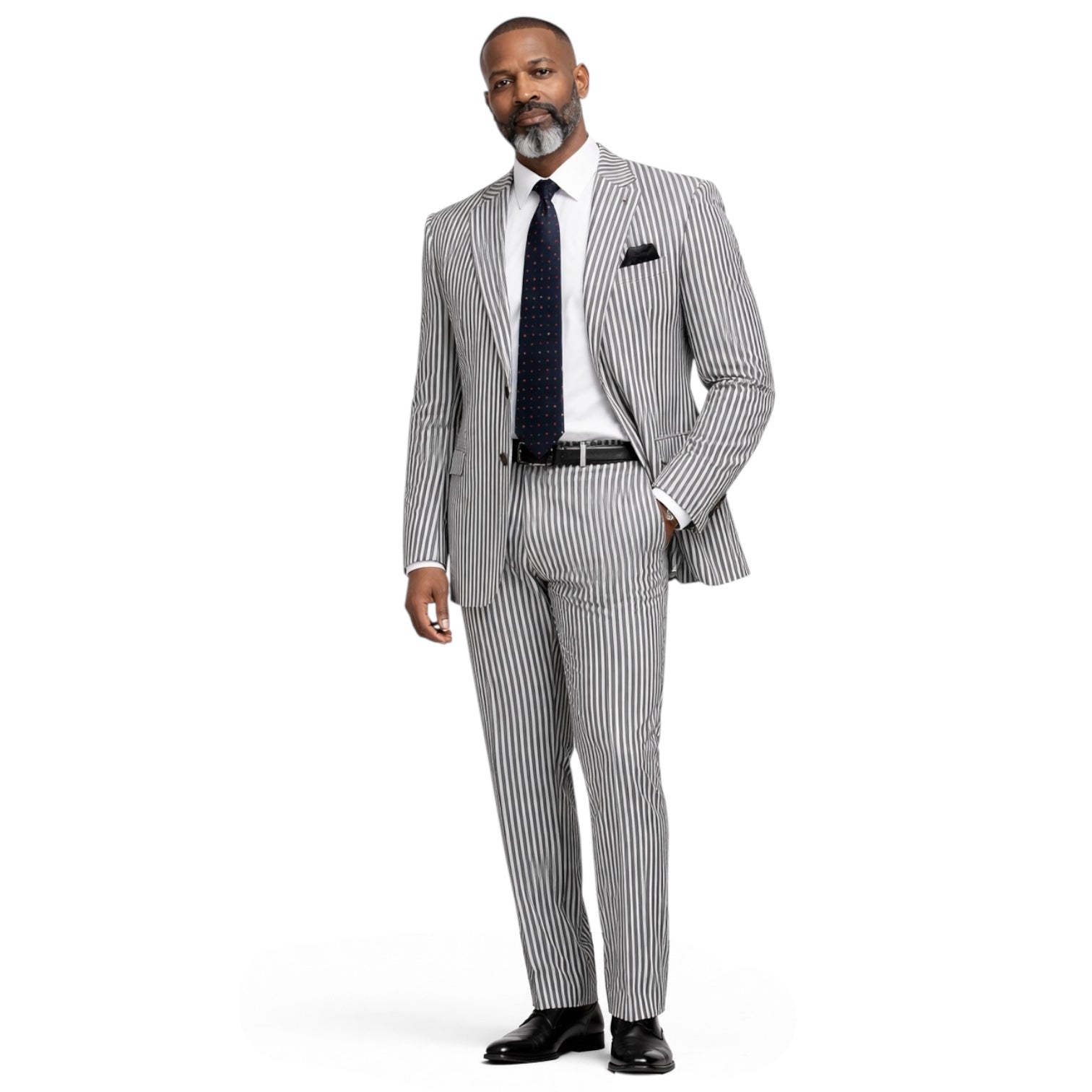 Inserch Men’s Premium Cotton Seersucker Stripe Suit – Black