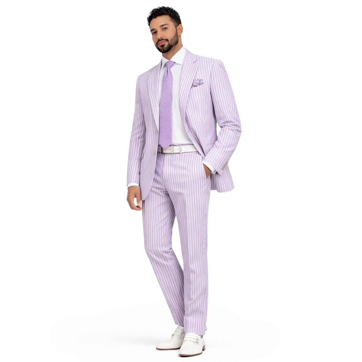 Inserch Men’s Premium Cotton Seersucker Stripe Suit – Purple