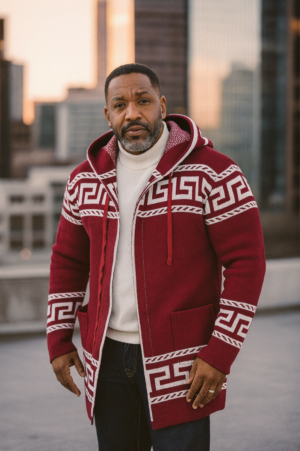 OIM "King" Cardigan 3/4 Length Sweater Jacket (Burgundy)