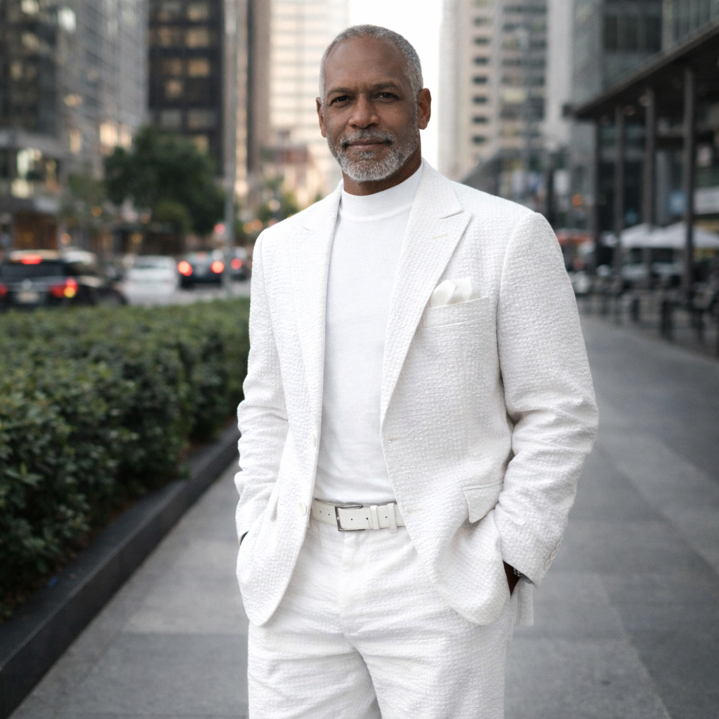 Inserch Men’s Premium Cotton Seersucker Stripe Suit – White