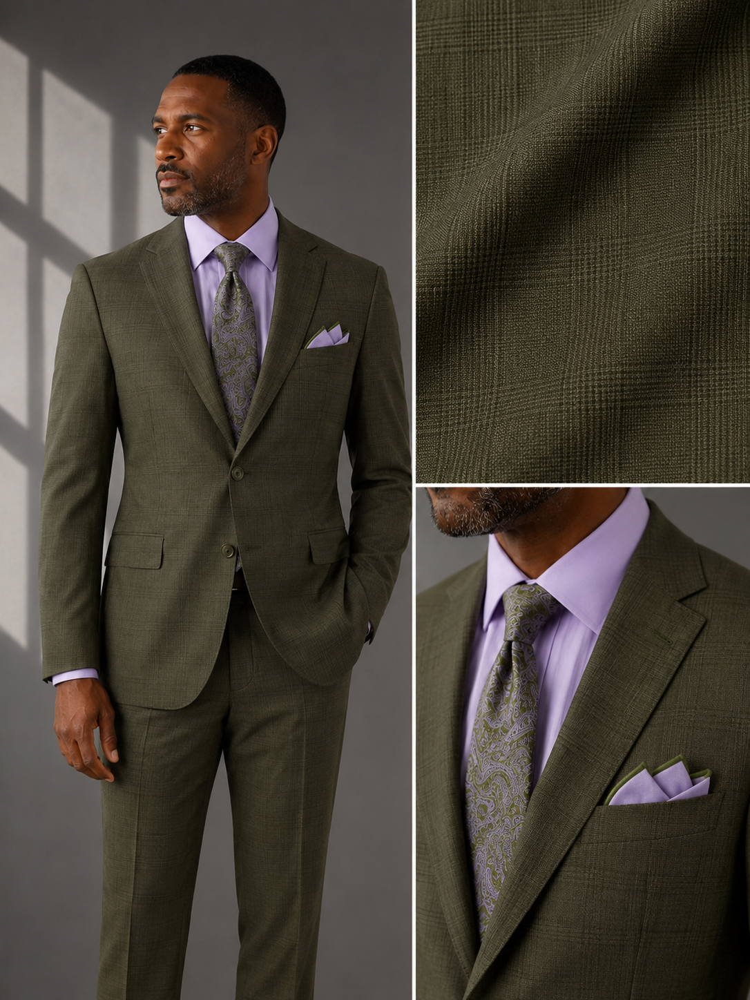 Men's Blue Modern Fit Windowpane Suit with Peak Lapel MRW-1