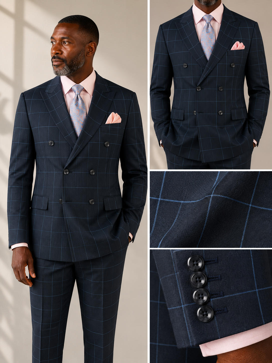 Mens Modern Fit Peak Lapel Double Breasted Suit – Black MDW-1