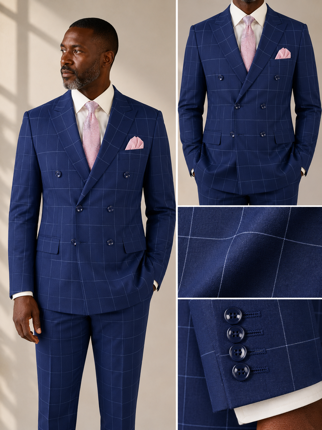 Mens Modern Fit Peak Lapel Double Breasted Suit – Blue MDW-1