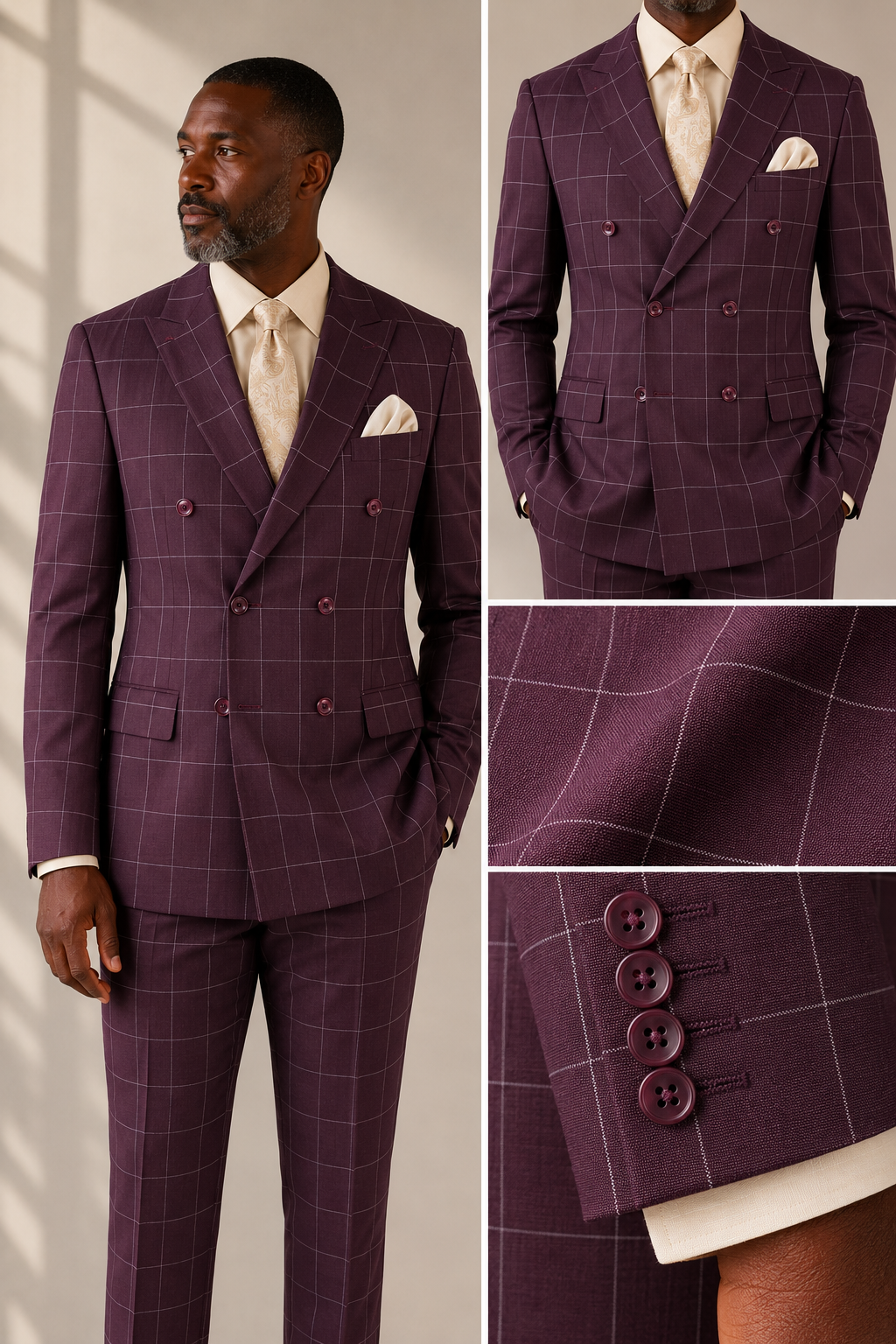 Mens Modern Fit Peak Lapel Double Breasted Suit – Wine MDW-1