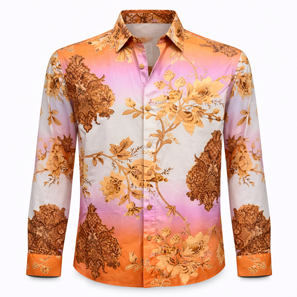 Prestige Mens Multicolor Luxury Cotton Long Sleeve Button-Up Shirt  Gold 452 2X