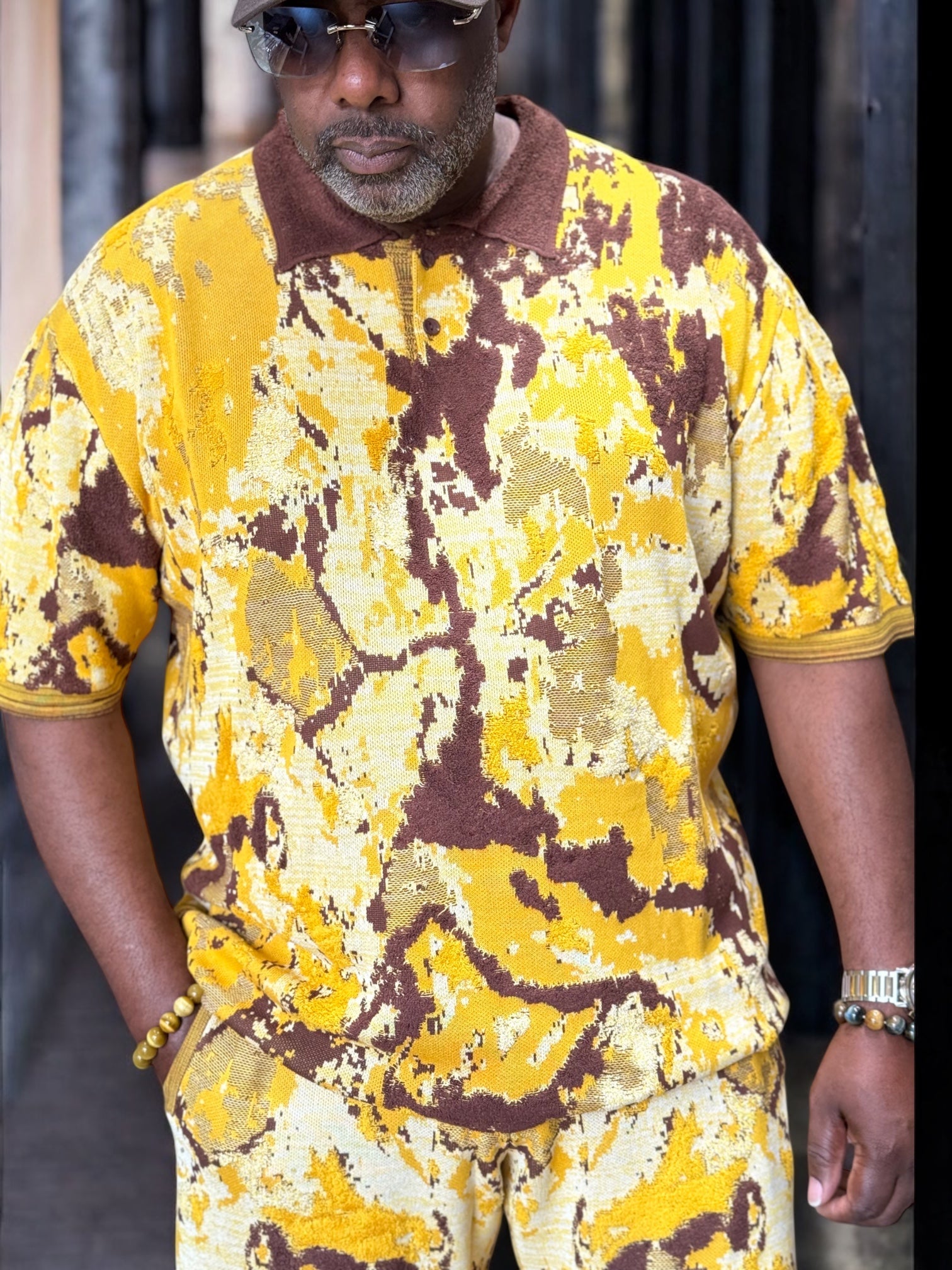 Men’s Jacquard Shorts Set – Relaxed Fit – Gold 91031