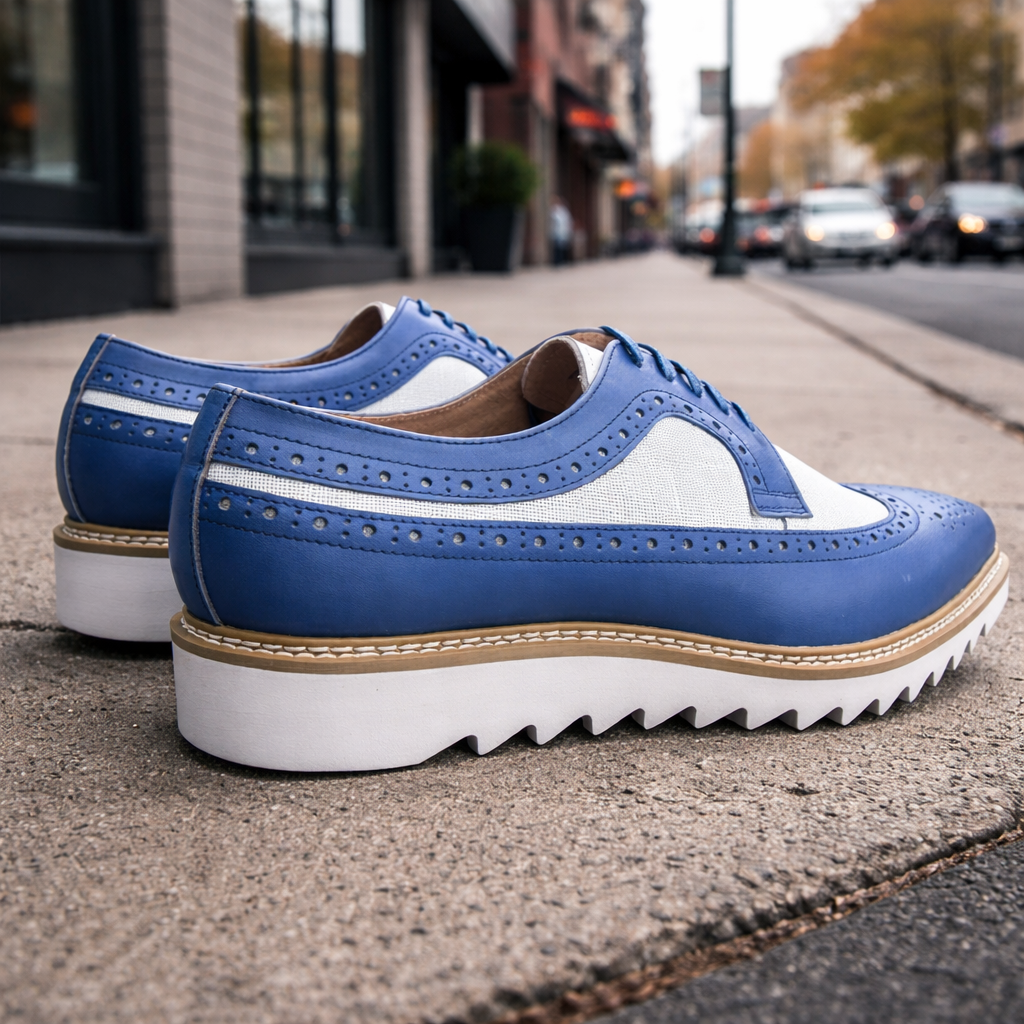 Giovanni Tone Men’s Wingtip Leather Oxford Dress Shoe – Blue White