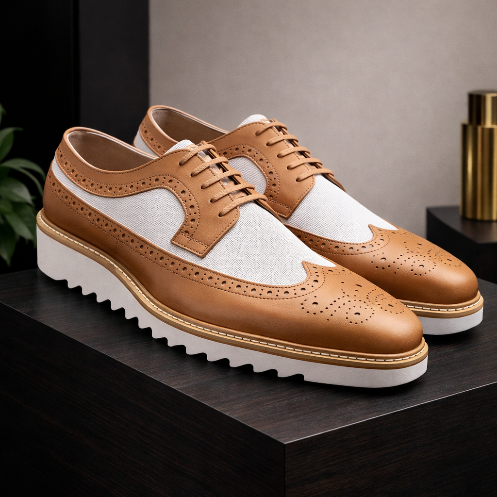 Giovanni Tone Men’s Wingtip Leather Oxford Dress Shoe – Latte