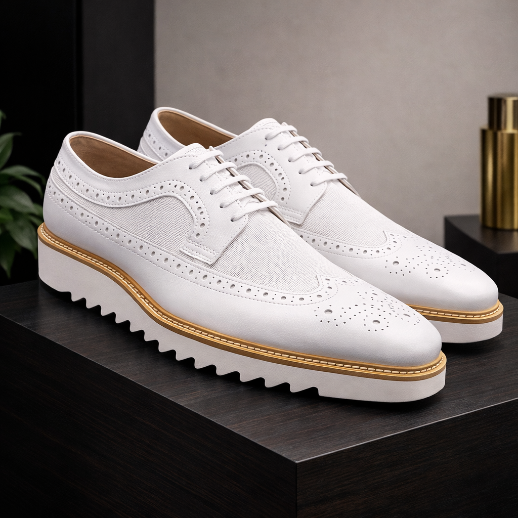 Giovanni Tone Men’s Wingtip Leather Oxford Dress Shoe – White White