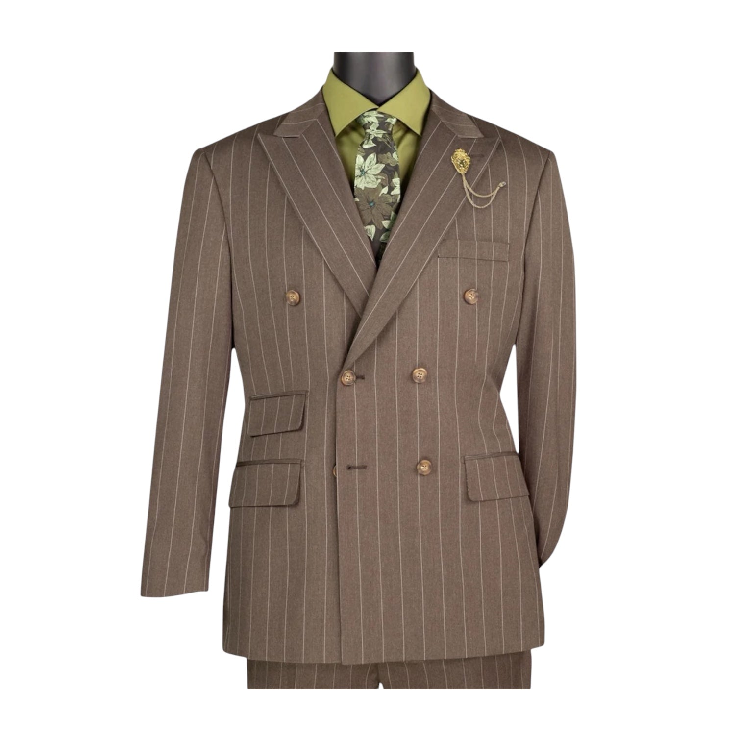 Men’s Regular Fit Double Breasted Pinstripe Suit – Mocha - DSS-5
