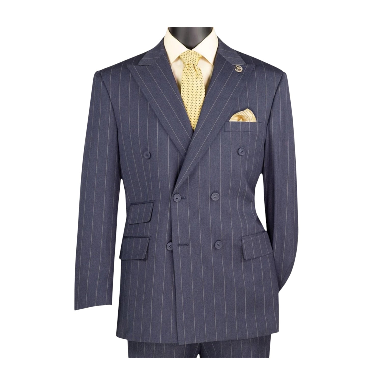 Men’s Regular Fit Double Breasted Pinstripe Suit – Denim Blue - DSS-5
