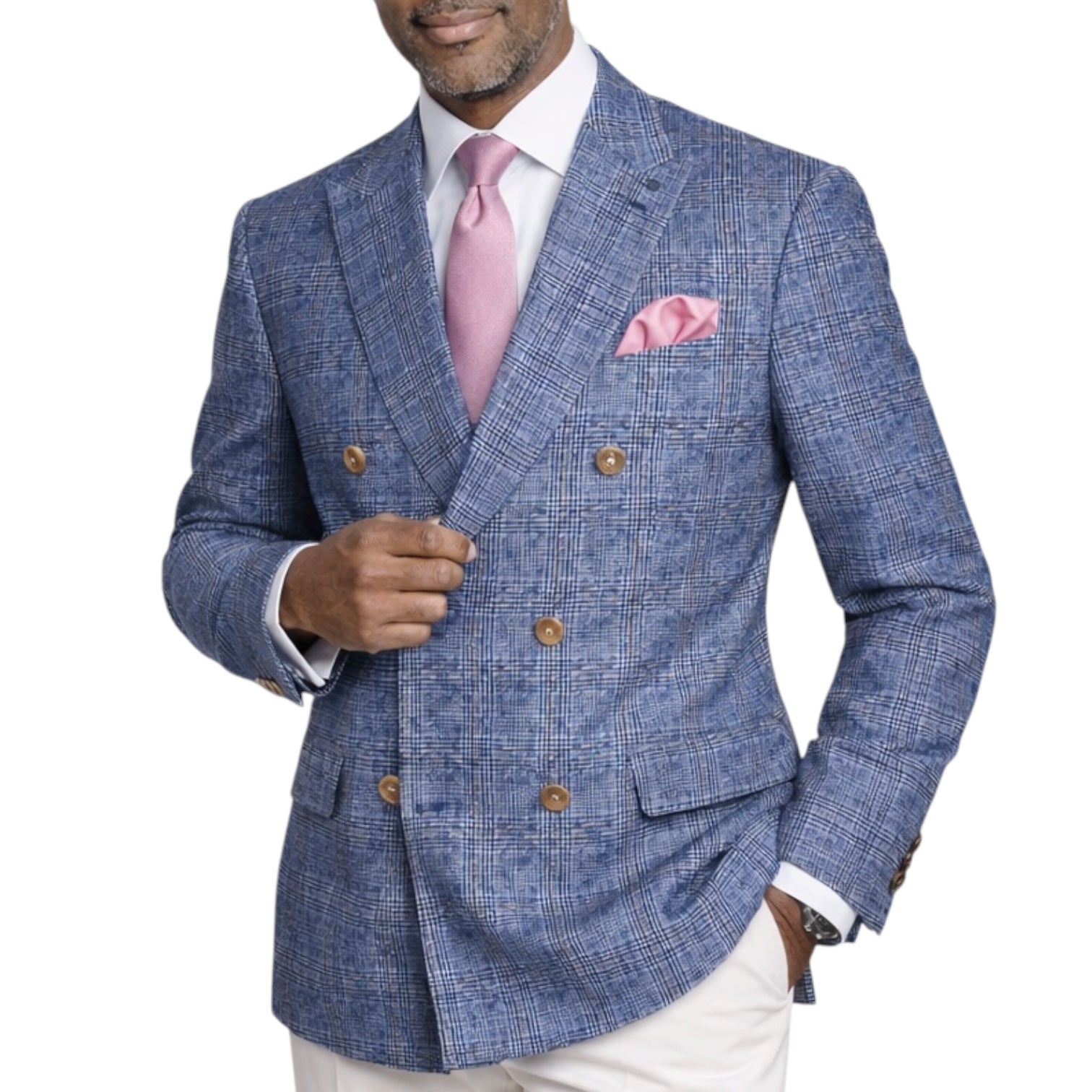 Regular Fit Blue Glen Plaid Double Breasted Blazer B-DW1-BLUE