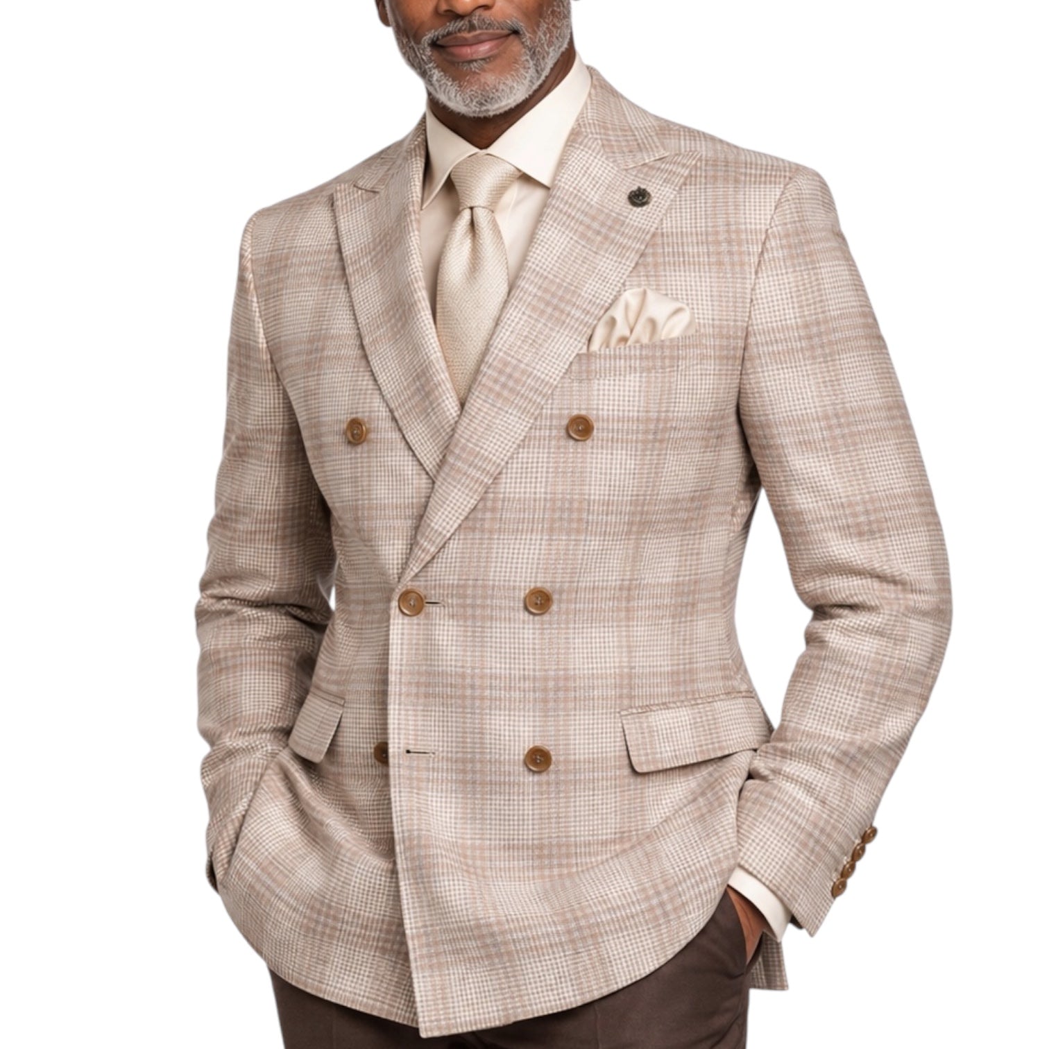 Regular Fit Blue Glen Plaid Double Breasted Blazer B-DW1-TAN