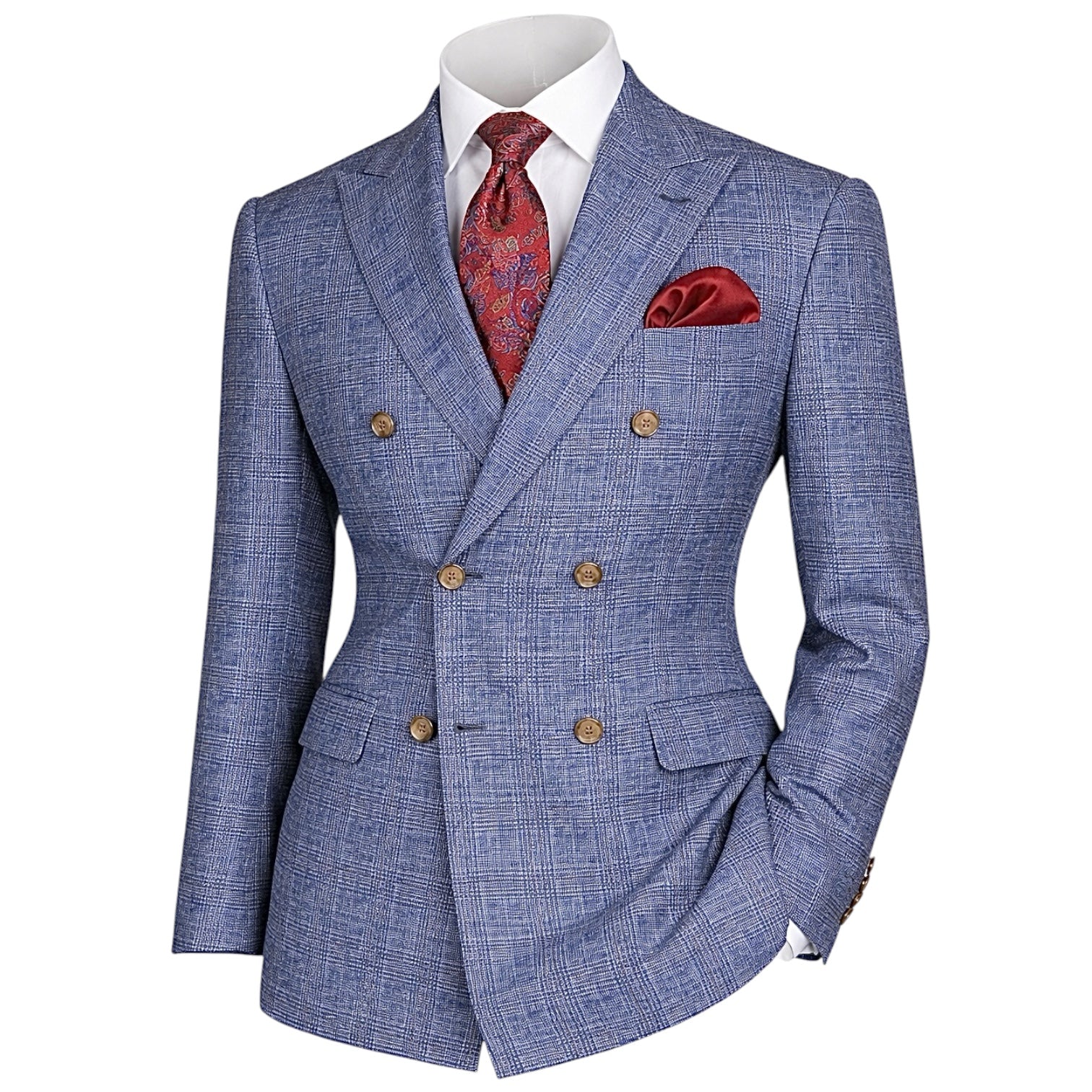 Regular Fit Blue Glen Plaid Double Breasted Blazer B-DW1-BLUE