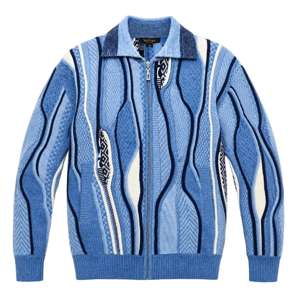 Silversilk Wool-Blend Full-Zip Sweater: Blue