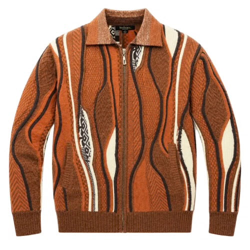 Silversilk Wool-Blend Full-Zip Sweater: Rust