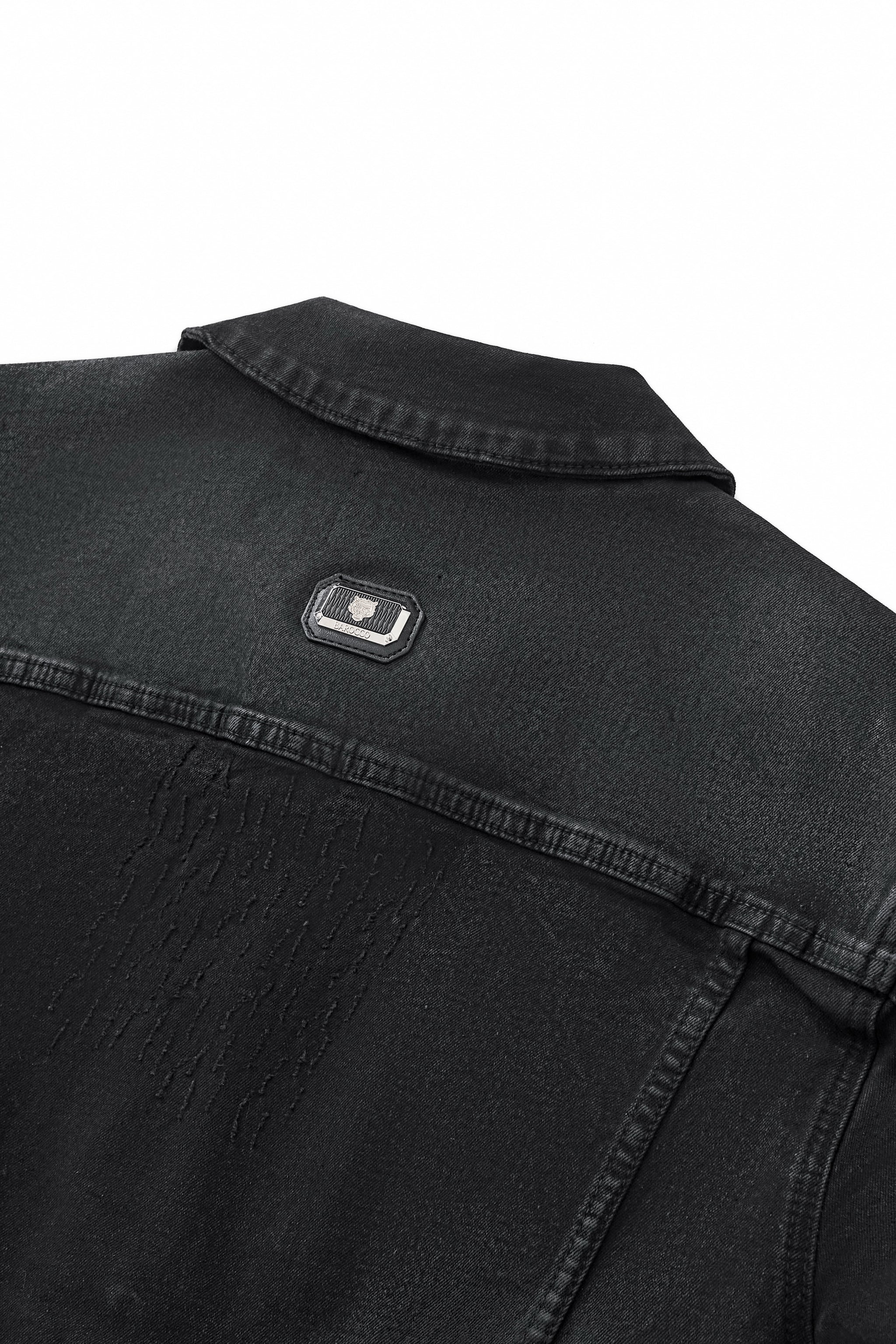 Obsidian Distressed Denim Jacket BLACK