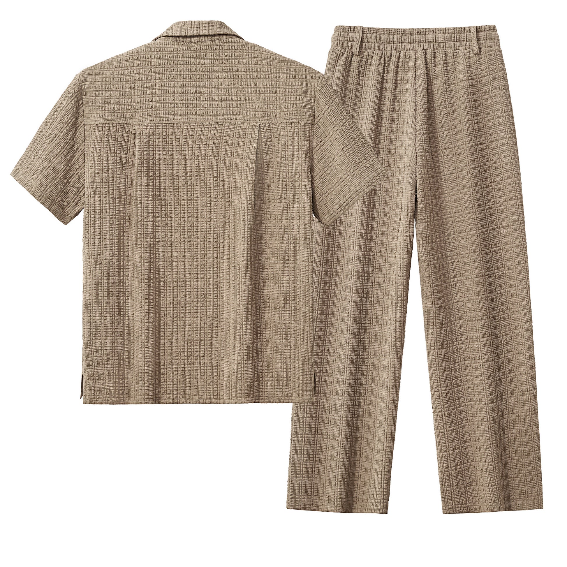 Loft Set – Textured Short Sleeve Shirt & Pant BROWN