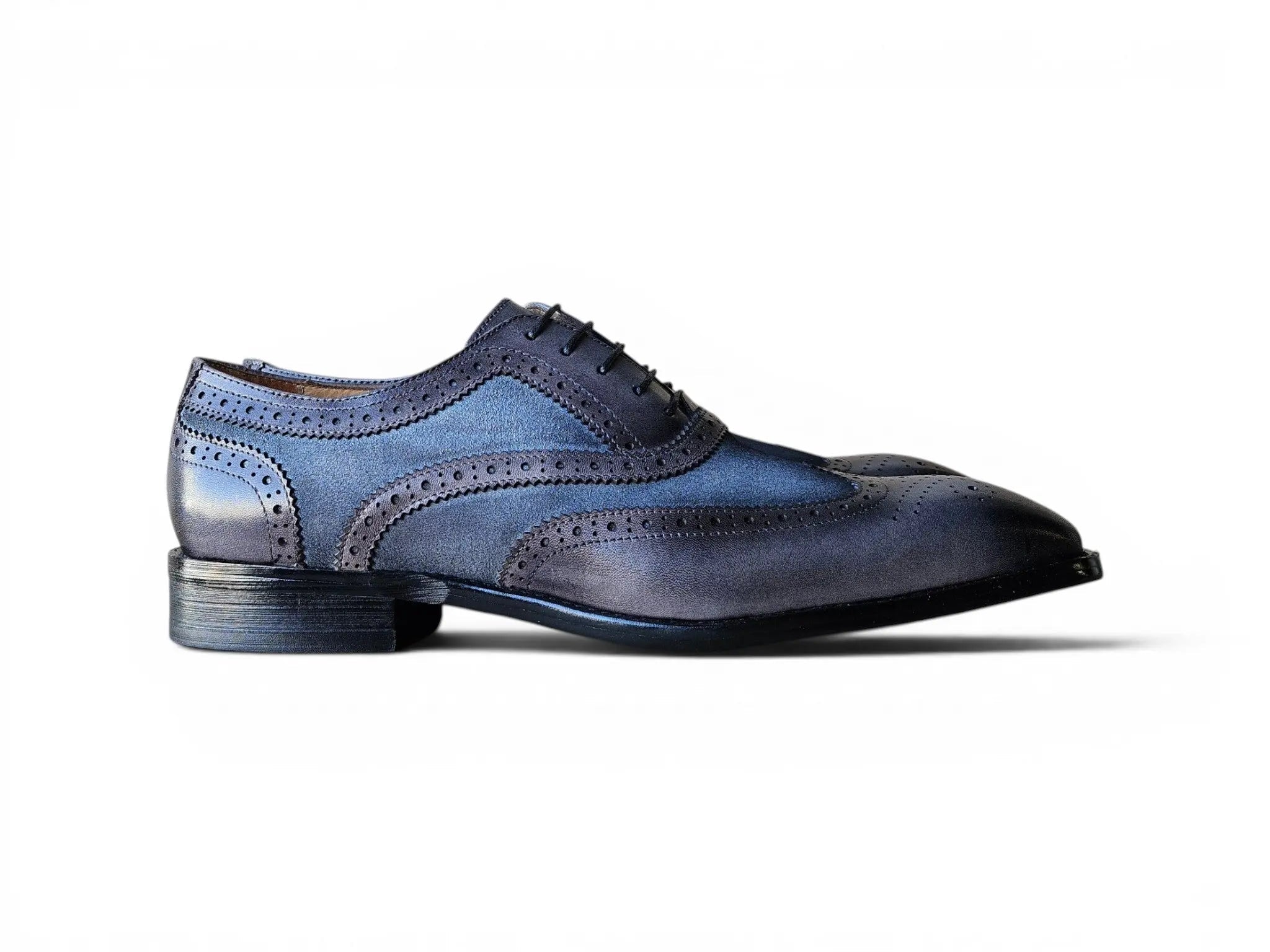 Mixed Media Burnished Wingtip Oxford