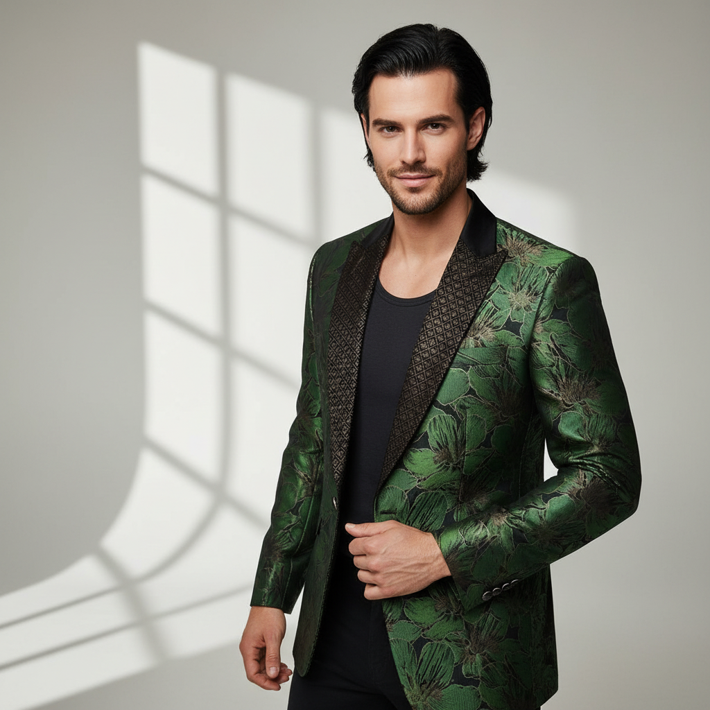 Midnight Bloom Jacquard Blazer GREEN GOLD
