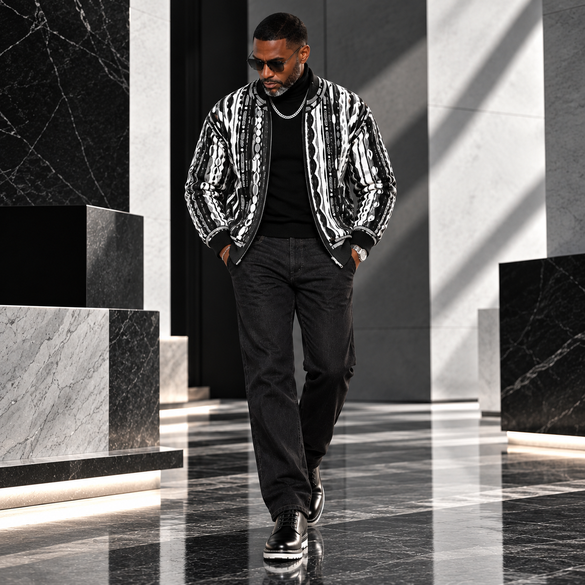Silversilk Luxury Knit Zip Sweater: Black
