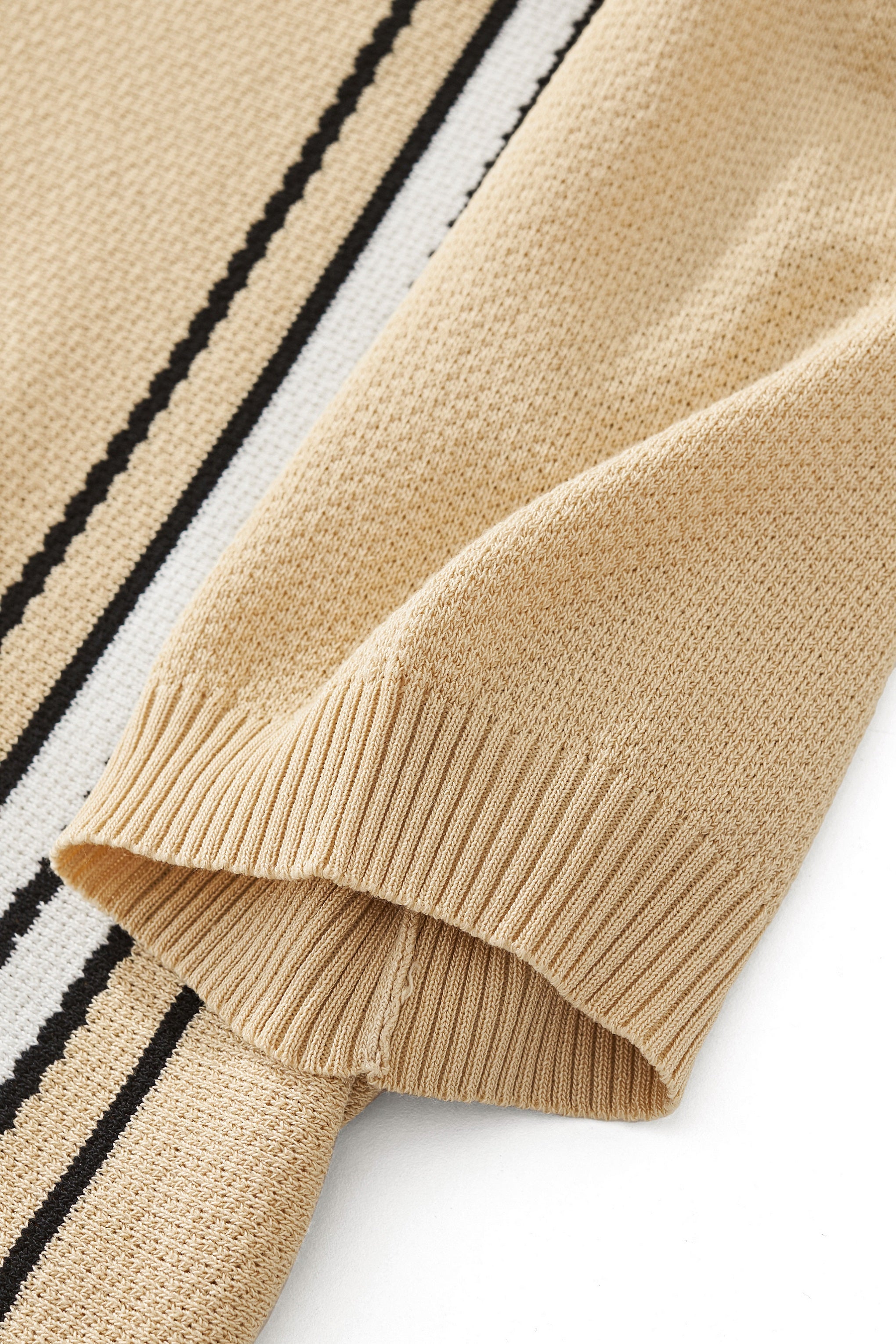Retro Stripe Zip Knit Polo KHAKI/WHITE
