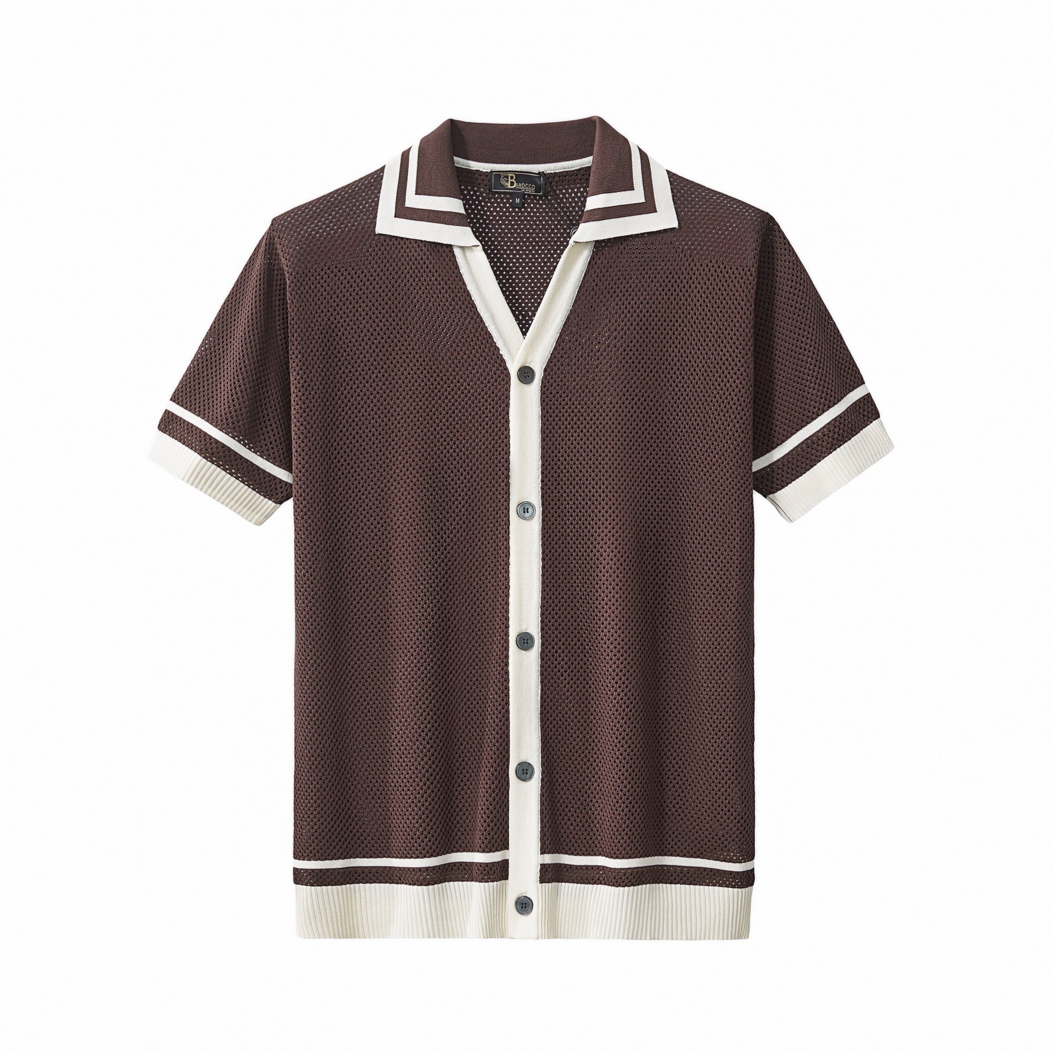 Contrast Trim Mesh Button-Up COFFEE