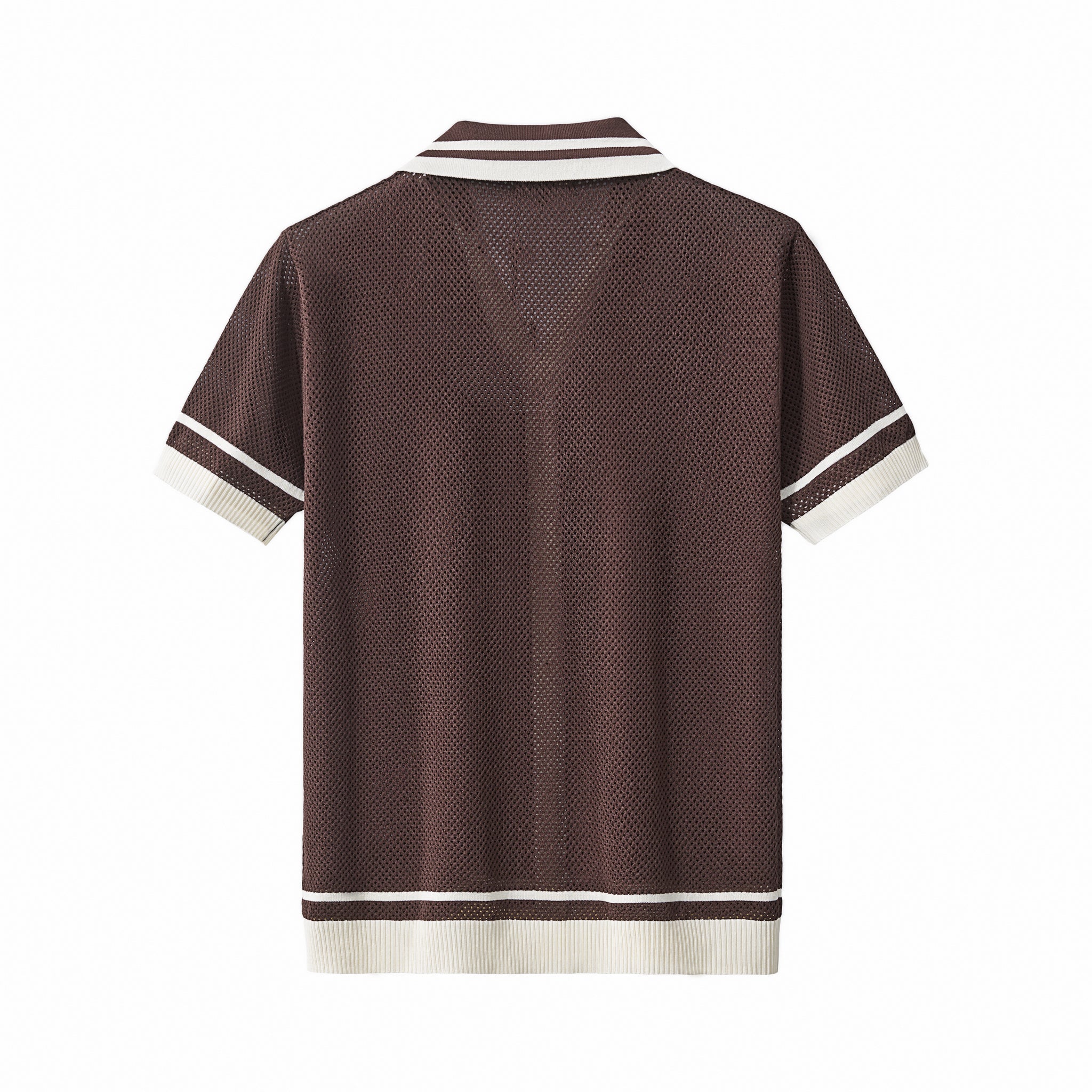 Contrast Trim Mesh Button-Up COFFEE