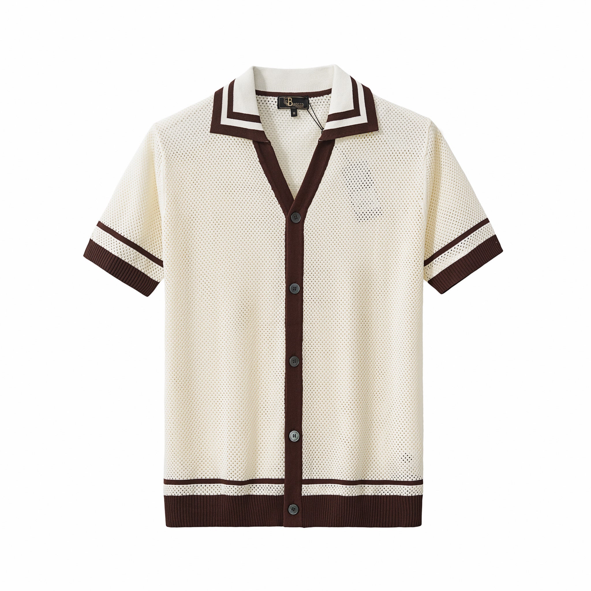 Contrast Trim Mesh Button-Up IVORY