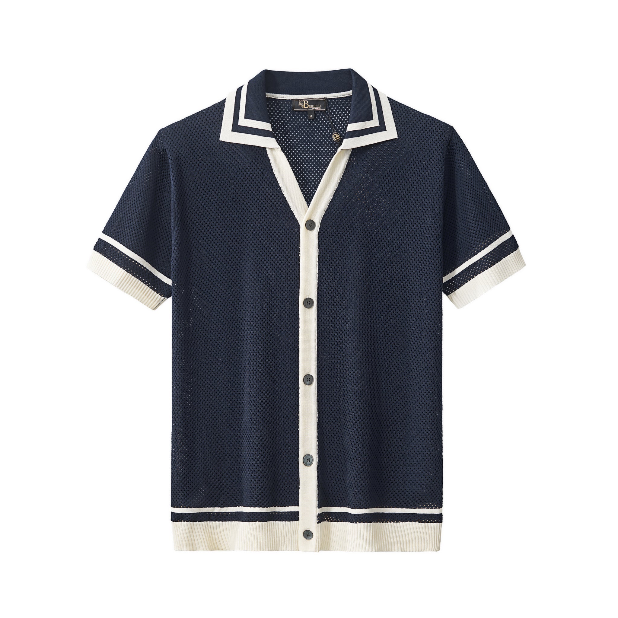 Contrast Trim Mesh Button-Up NAVY