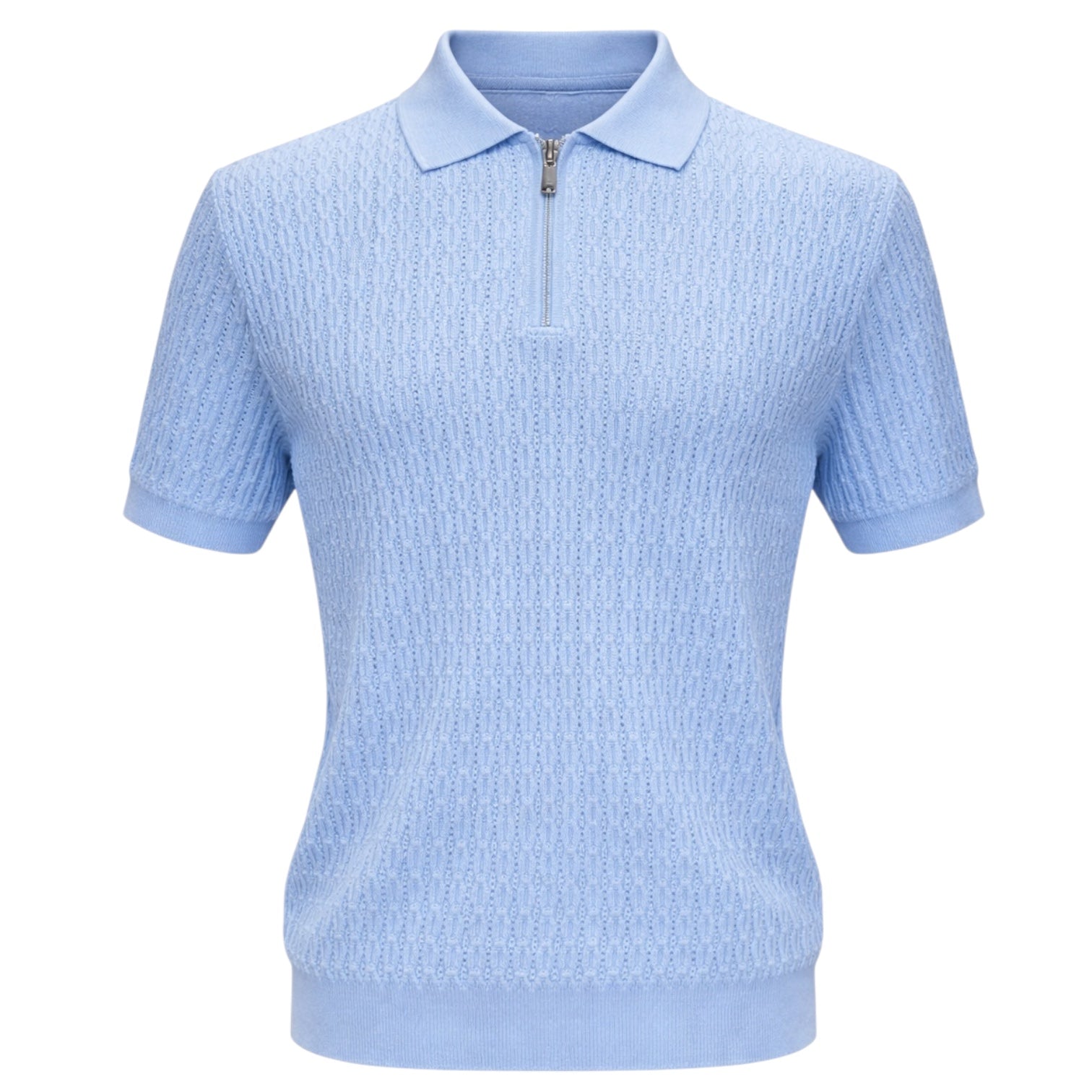 Stacy Adams Zip Knit Polo – Relaxed Fit Light Blue 21051