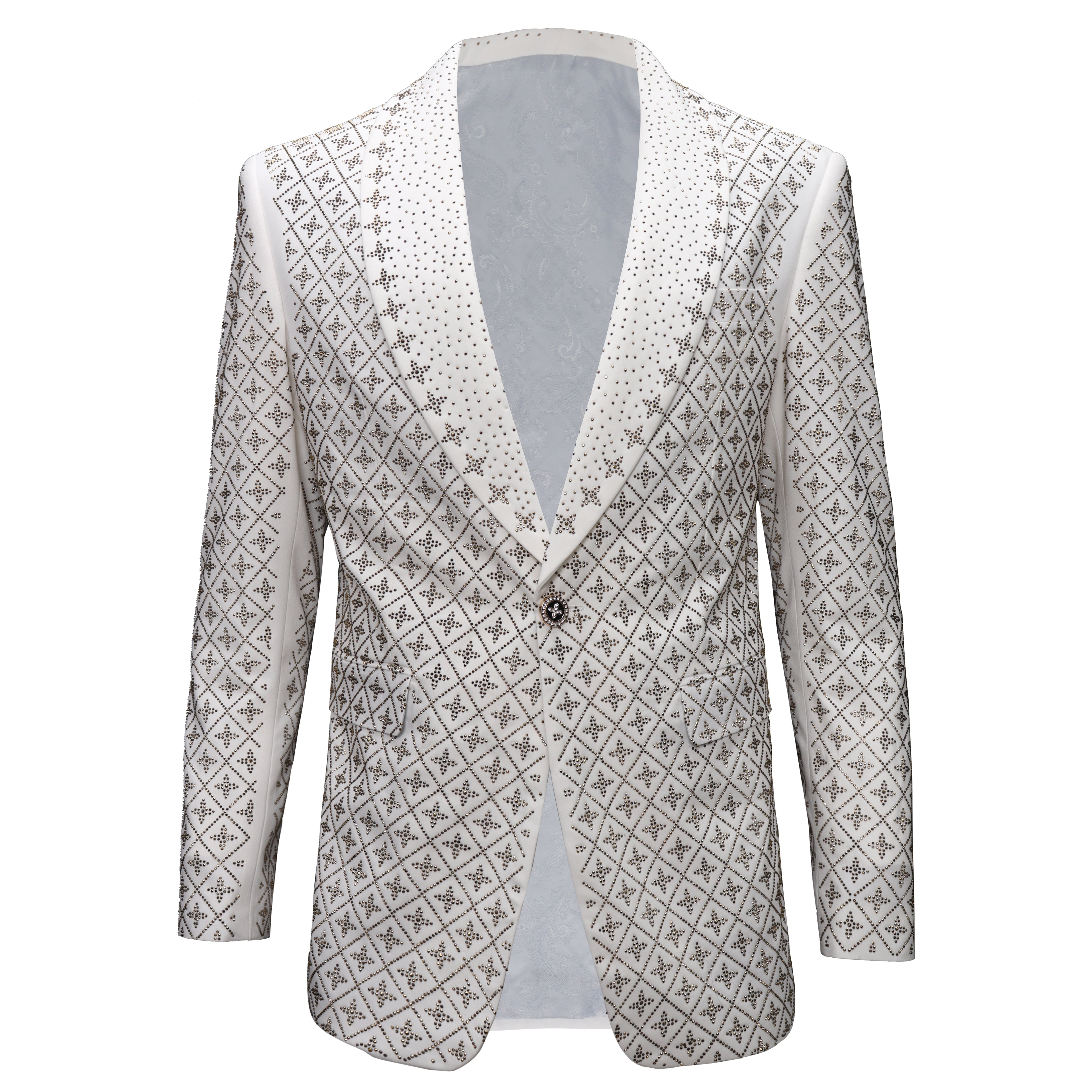 Elegant Blazer with Sparkling Embellishments WHITE/GOLD