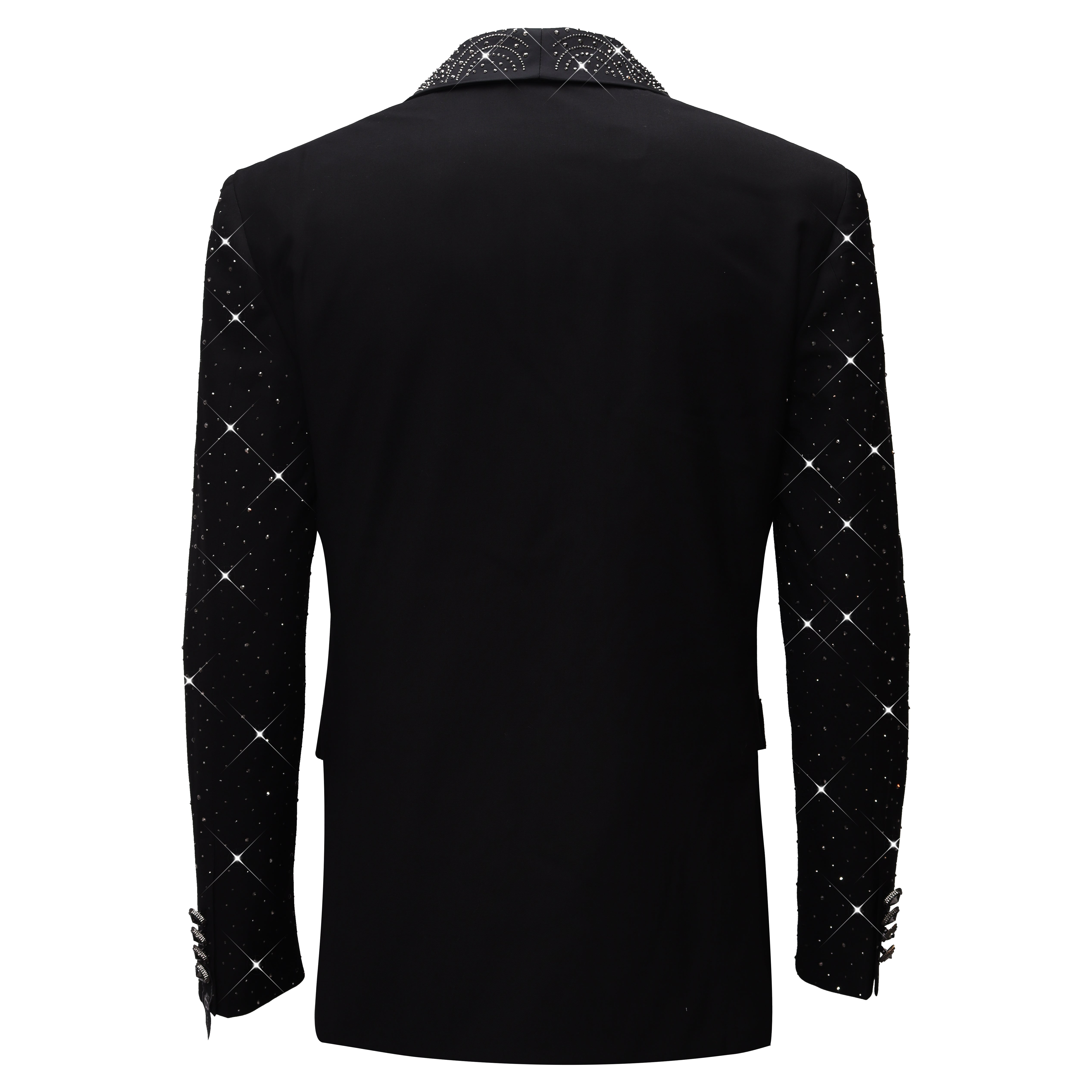 Luxurious Black Blazer with Elegant Rhinestone Emb BLACK