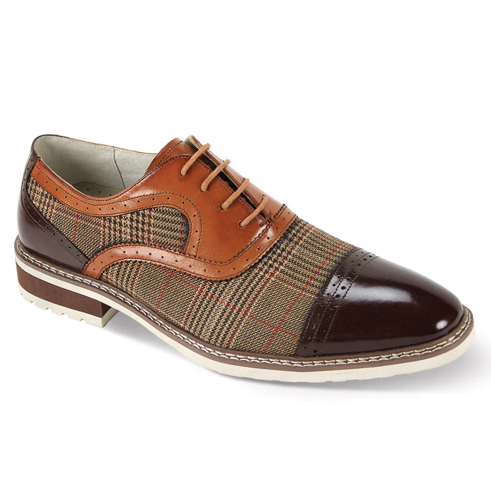 Giovanni Sinclair Men’s Brown Whiskey Calfskin Leather Oxford Dress Shoes