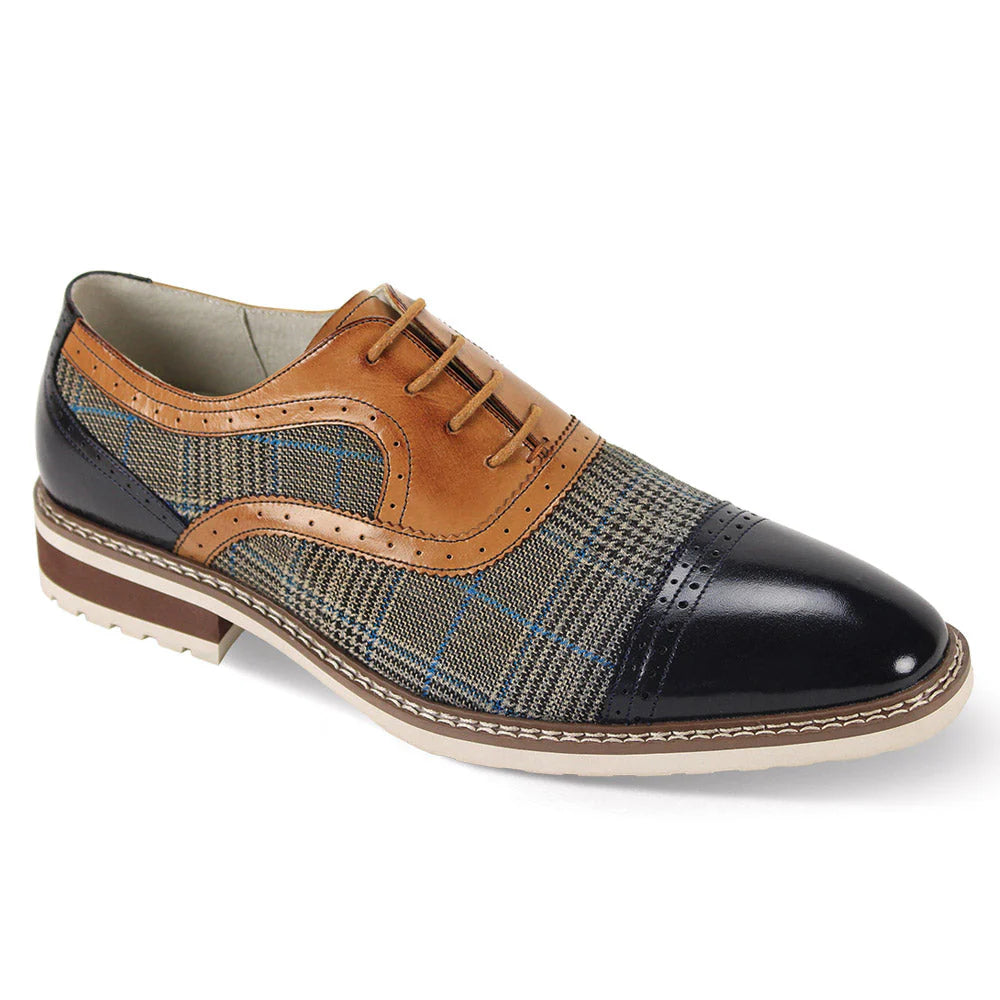 navy dress gold shoes Giovanni Sinclair Men’s Navy & Tan Calfskin Leather Oxford Dress Shoes 10.5