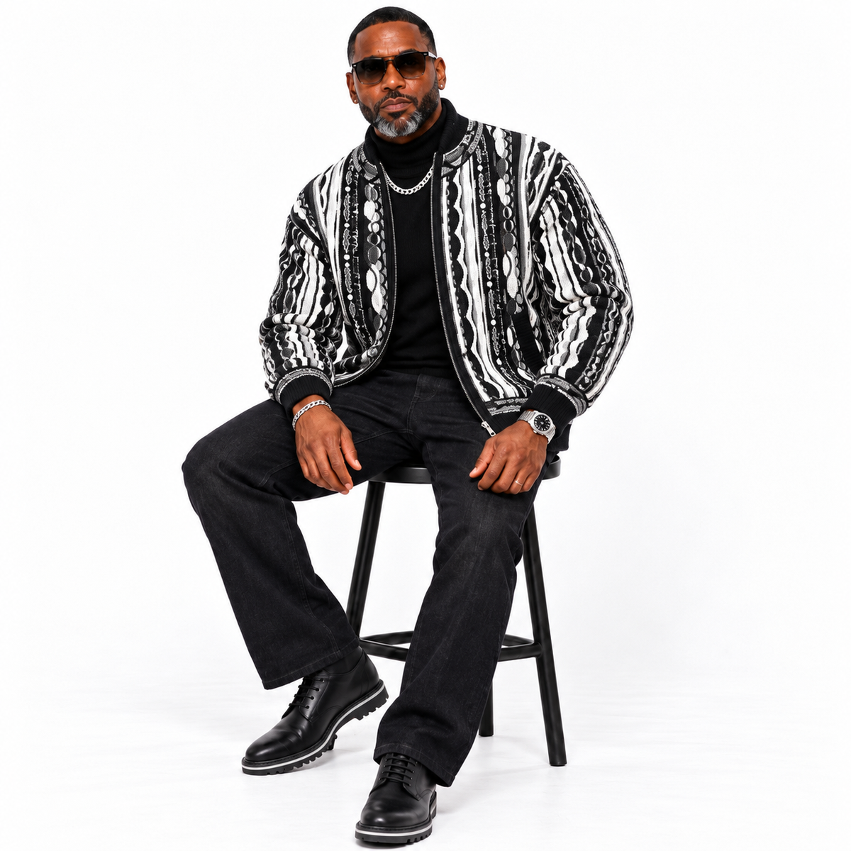Silversilk Luxury Knit Zip Sweater: Black