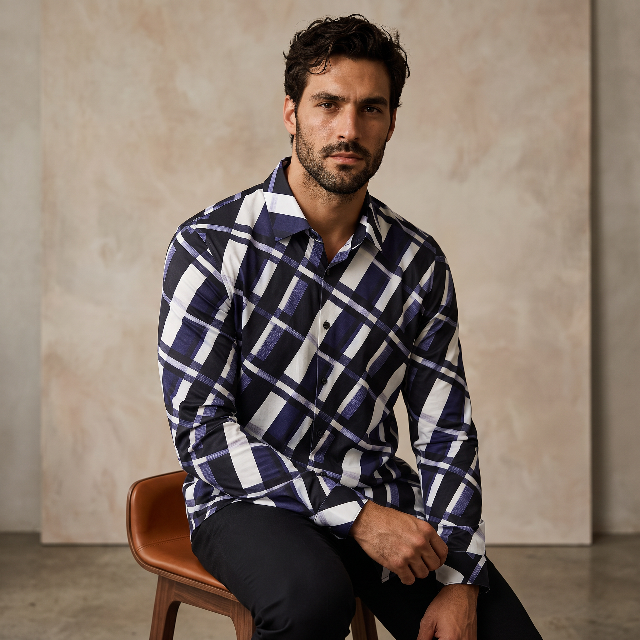 Seamless Bold Plaid Shirt – El Baron BLUE