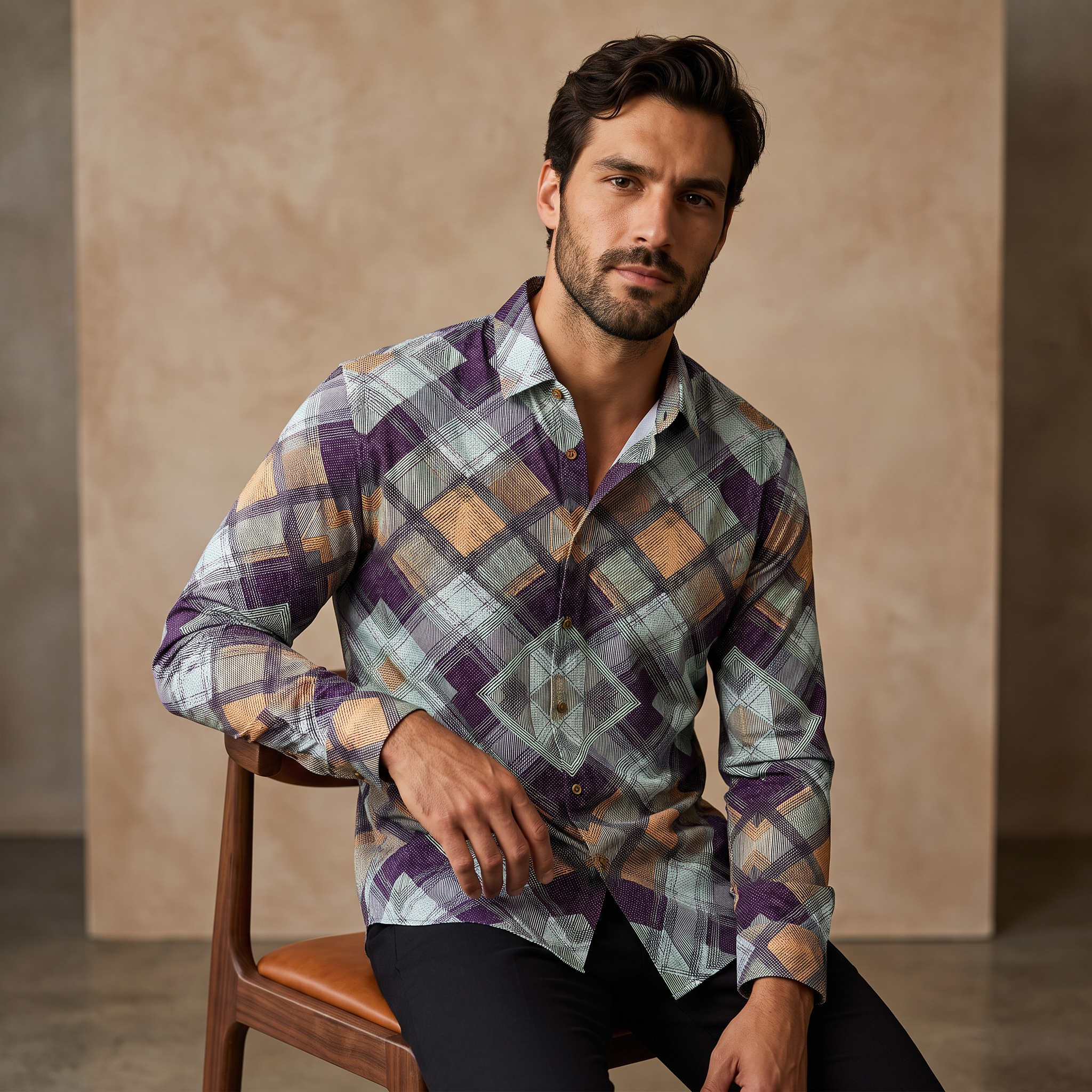 Diamond Plaid Stretch Shirt – El Baron KHAKI