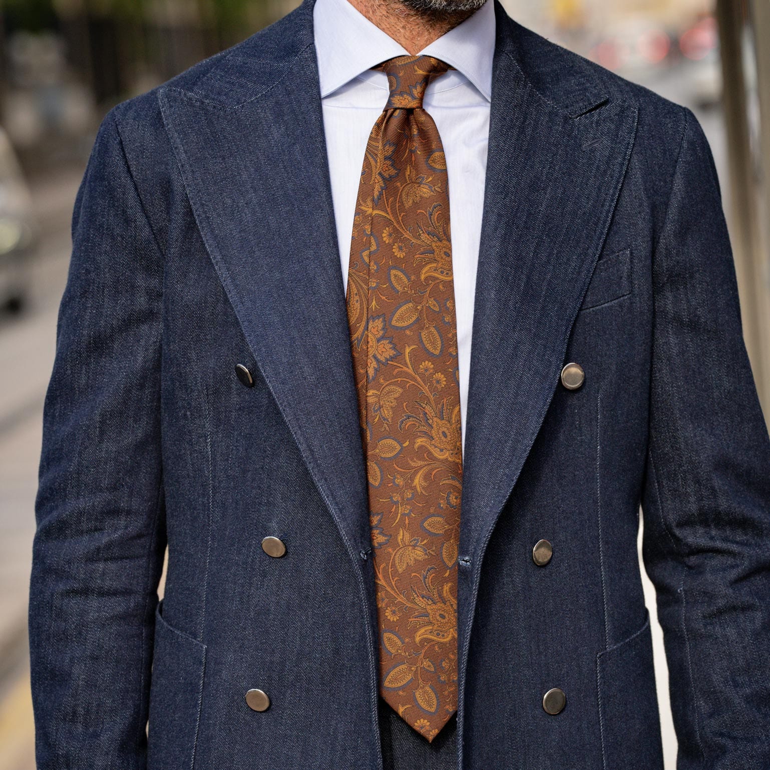 Borromeo - Printed Madder Silk Tie - Pecan Brown