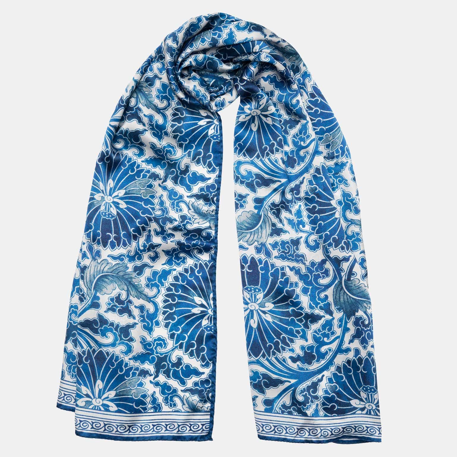 Rosalba - Long Silk Scarf - Blue