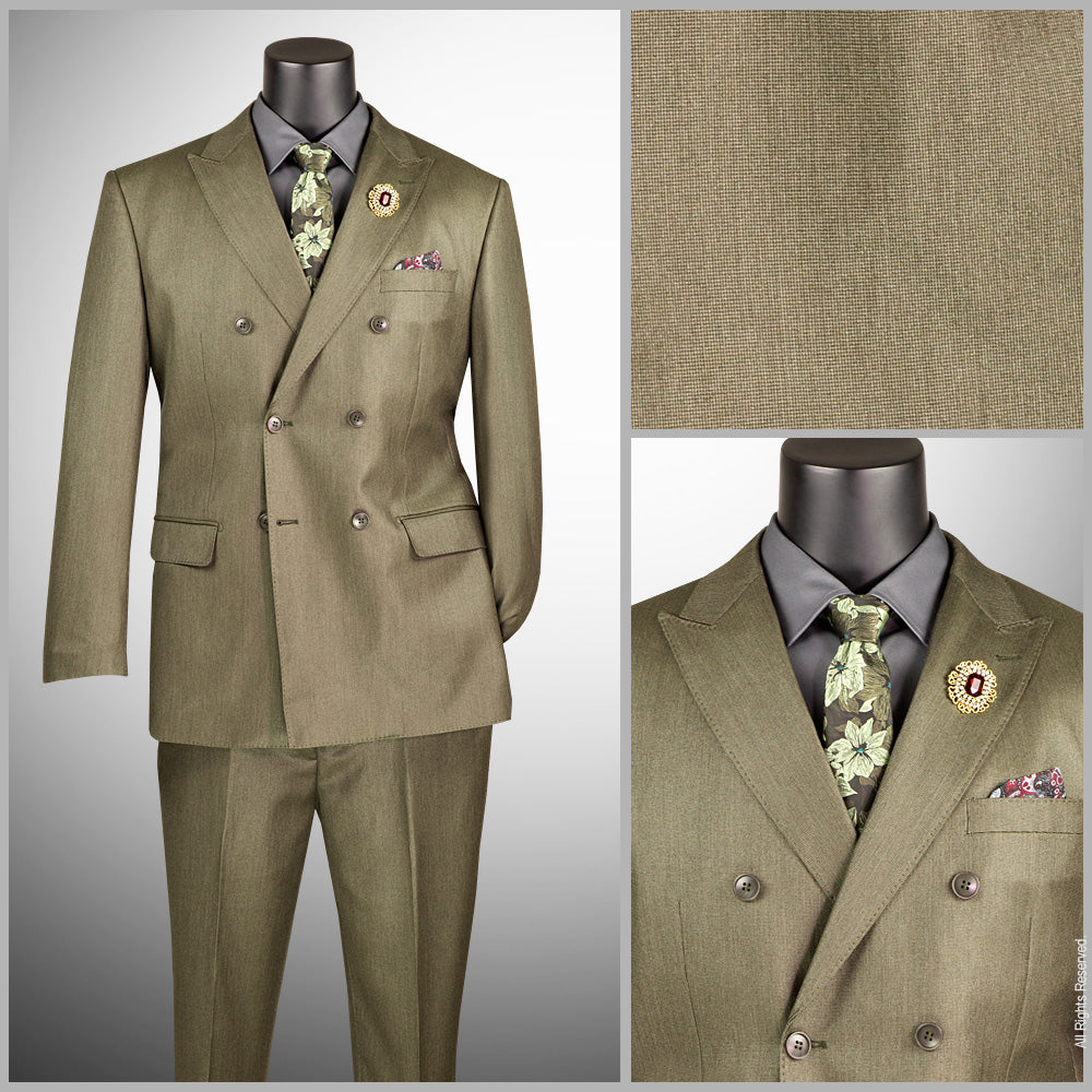 Regular Fit Double Breasted Sharkskin 2 Piece Suit with Adjustable Waistband Pants – Dusty Green – DRK-5