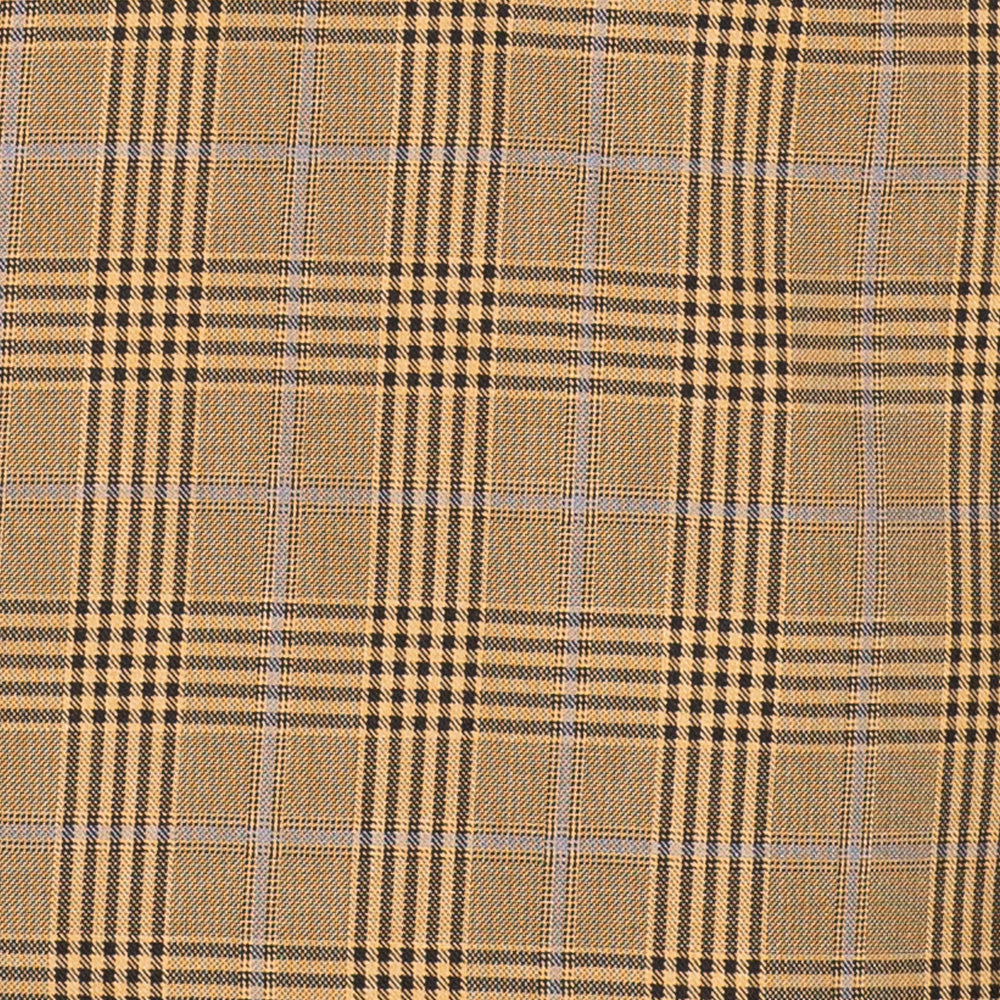 Men’s Regular Fit Double Breasted Plaid Suit with Flat Front Pants and Side Vents – Mocha - DRW-2B