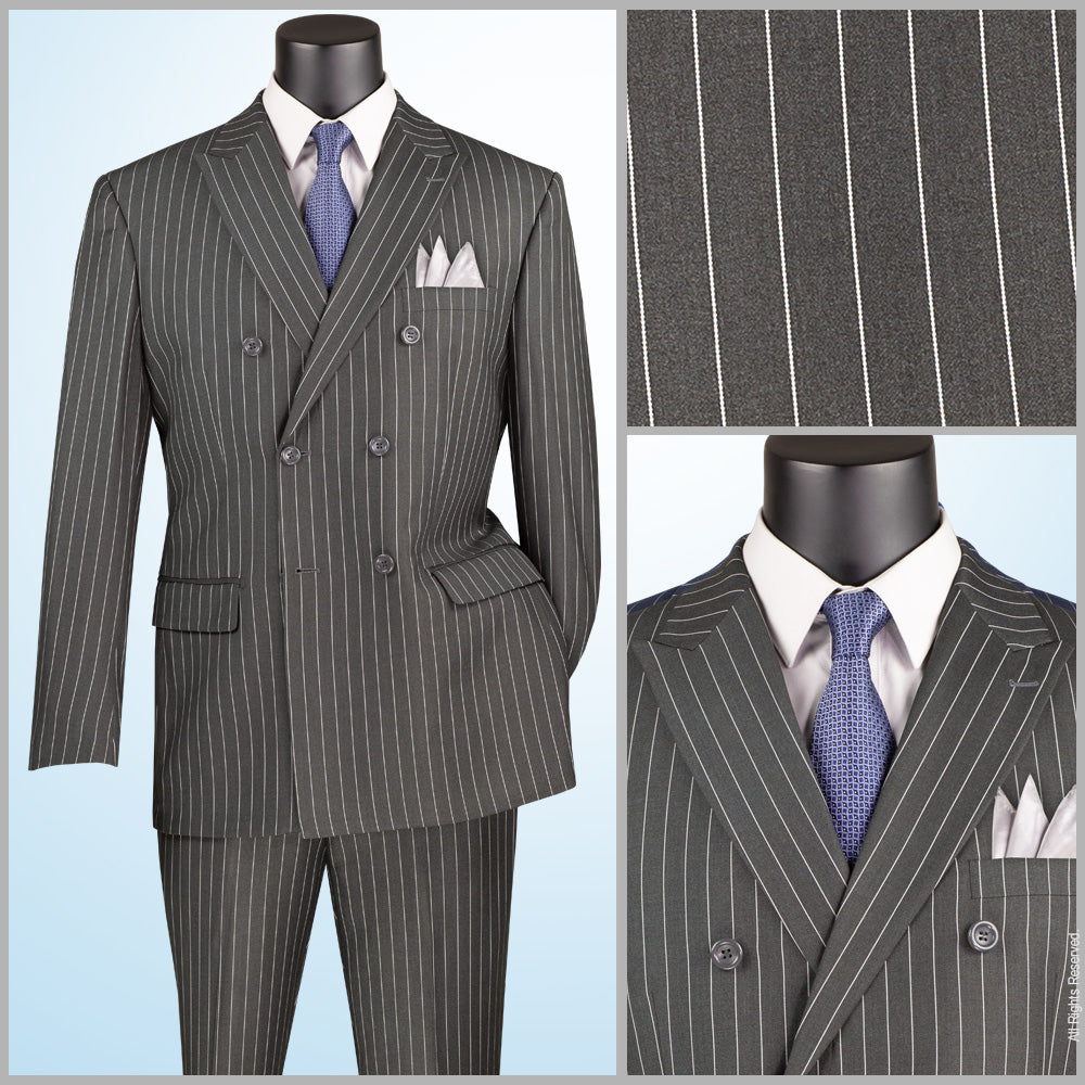 Men’s Double Breasted Pinstripe Suit – Charcoal Relaxed Fit 2 Piece FDSS