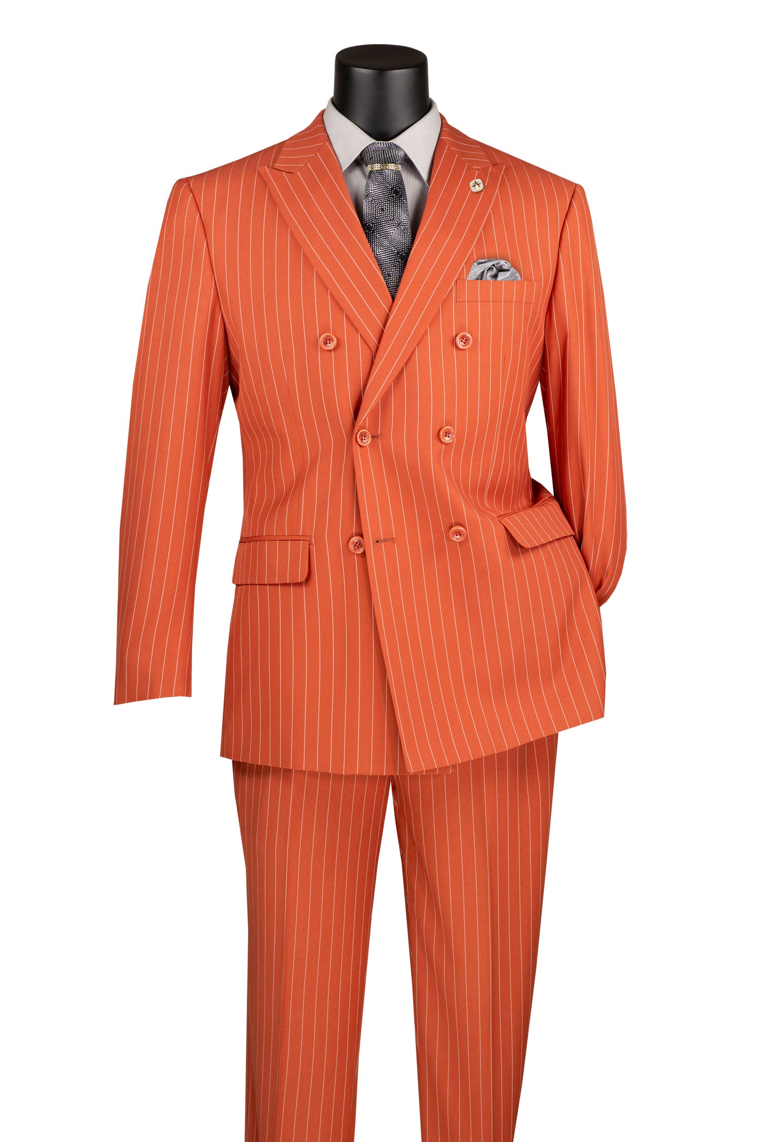 Men’s Double Breasted Pinstripe Suit – Canyon Clay Relaxed Fit 2 Piece FDSS