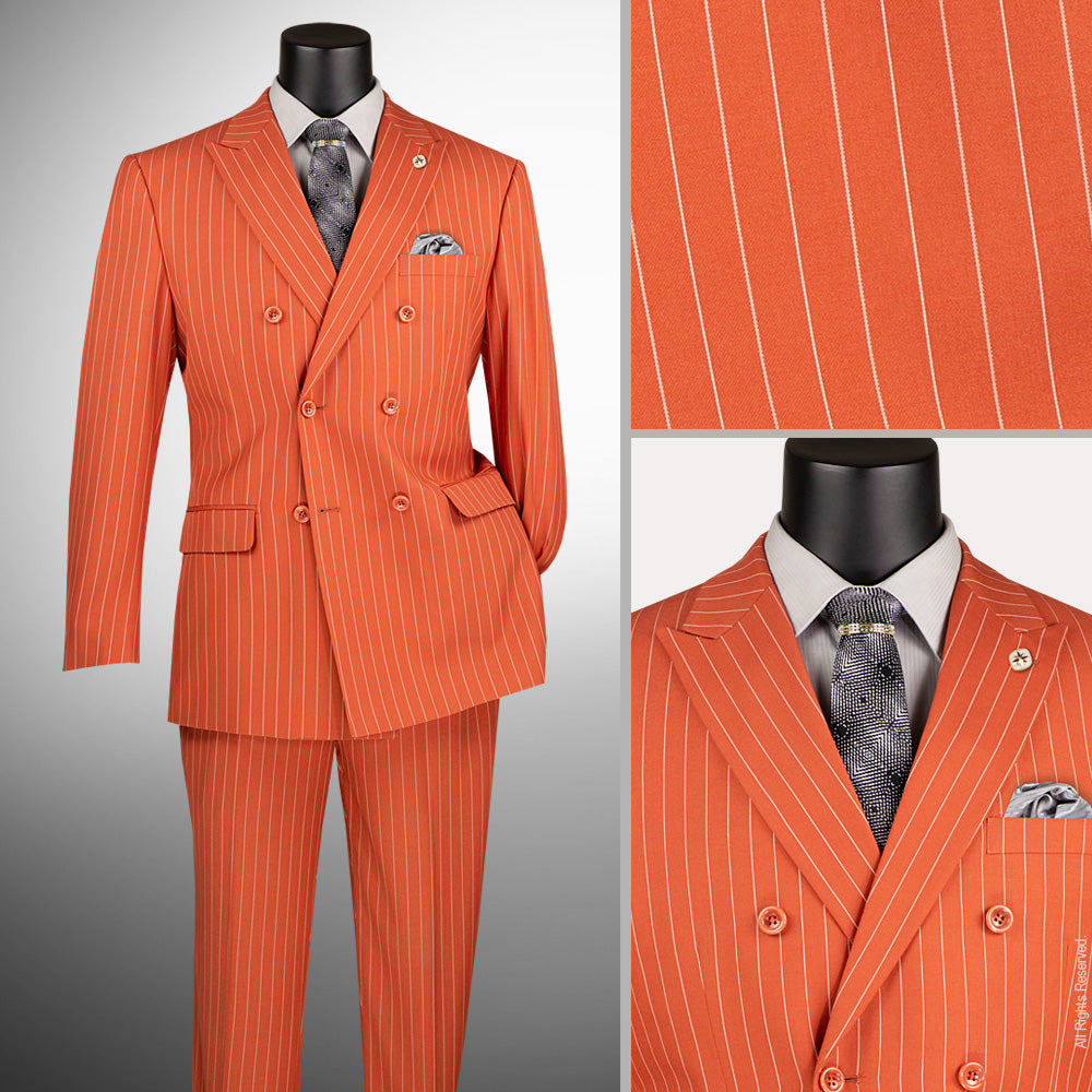 Men’s Double Breasted Pinstripe Suit – Canyon Clay Relaxed Fit 2 Piece FDSS